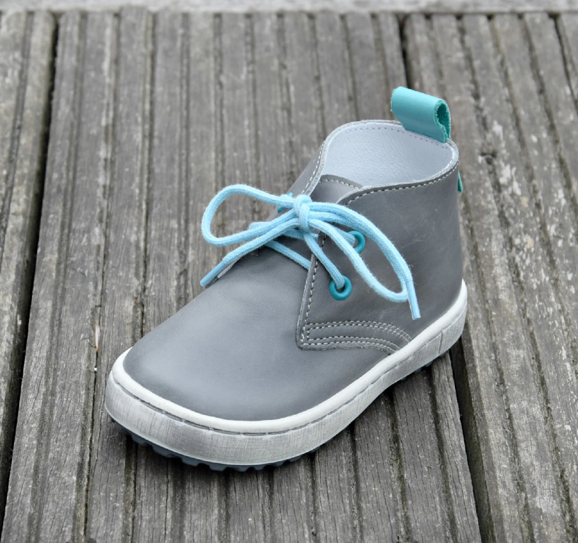 (2150-10) Emel Grey Blue Lace Up Trainers