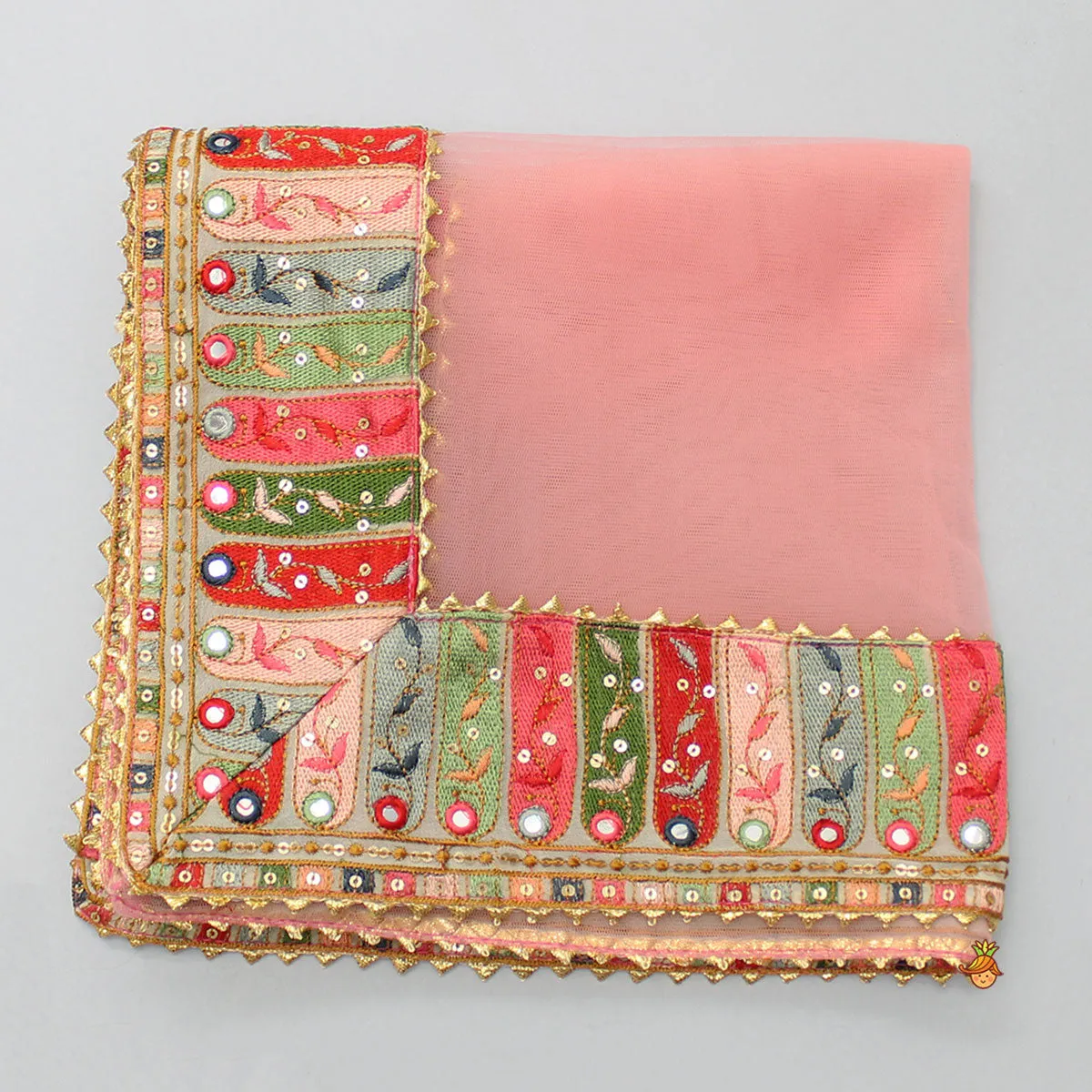 Abhla Work Peach Net Dupatta