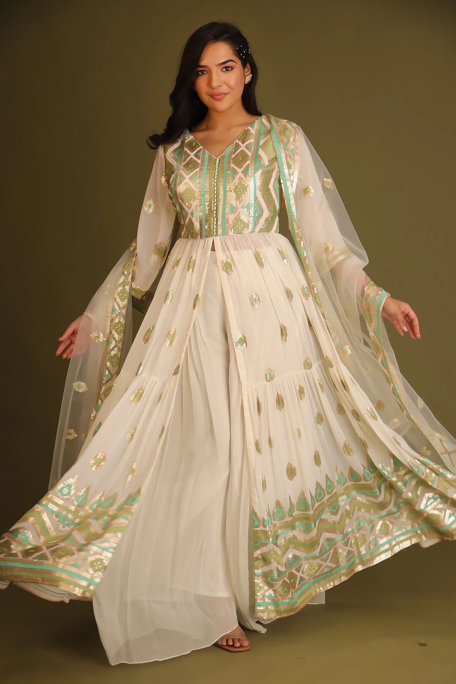 Anarkali Georgette Embroidered Suit with Sequins work.