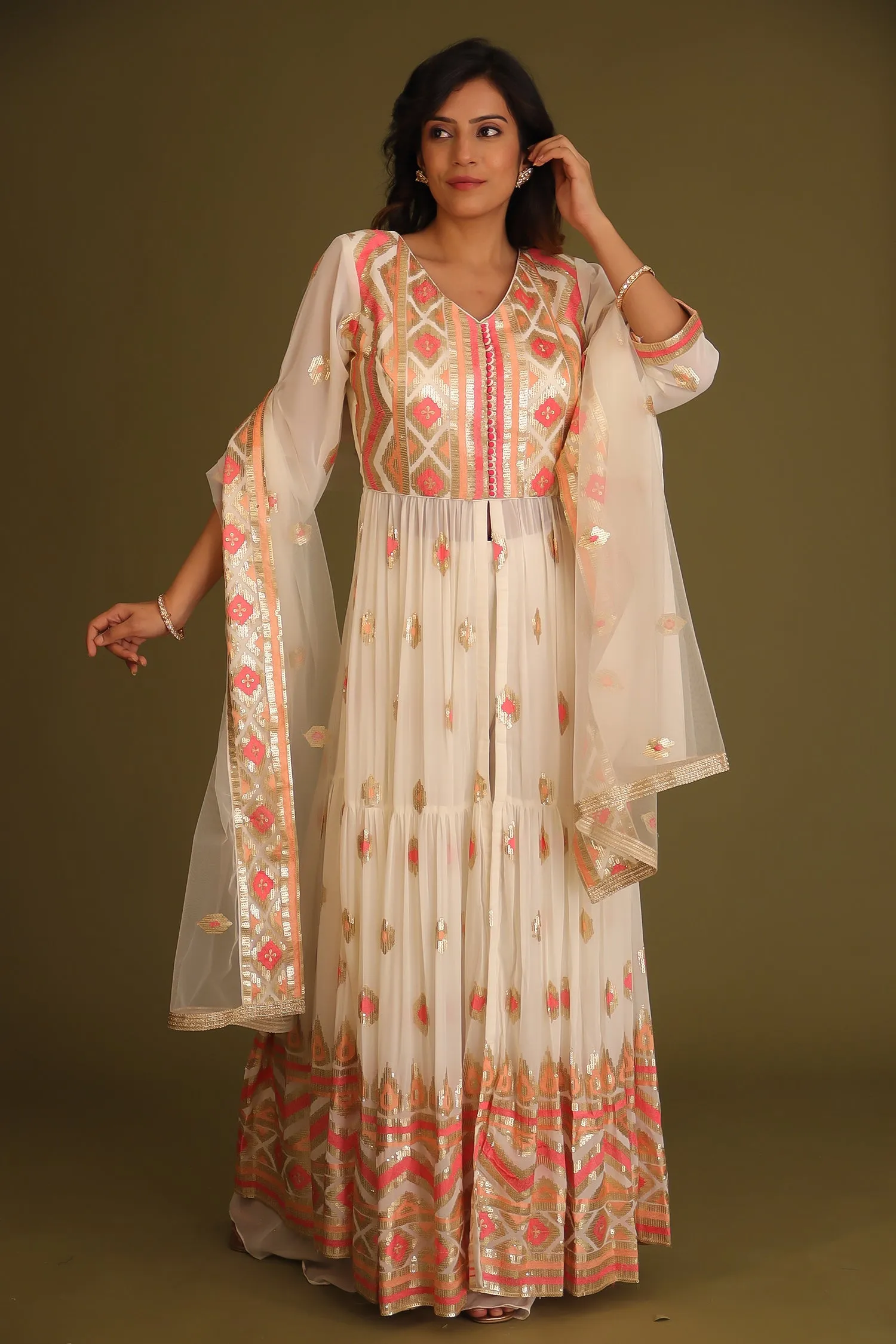 Anarkali Georgette Embroidered Suit with Sequins work.