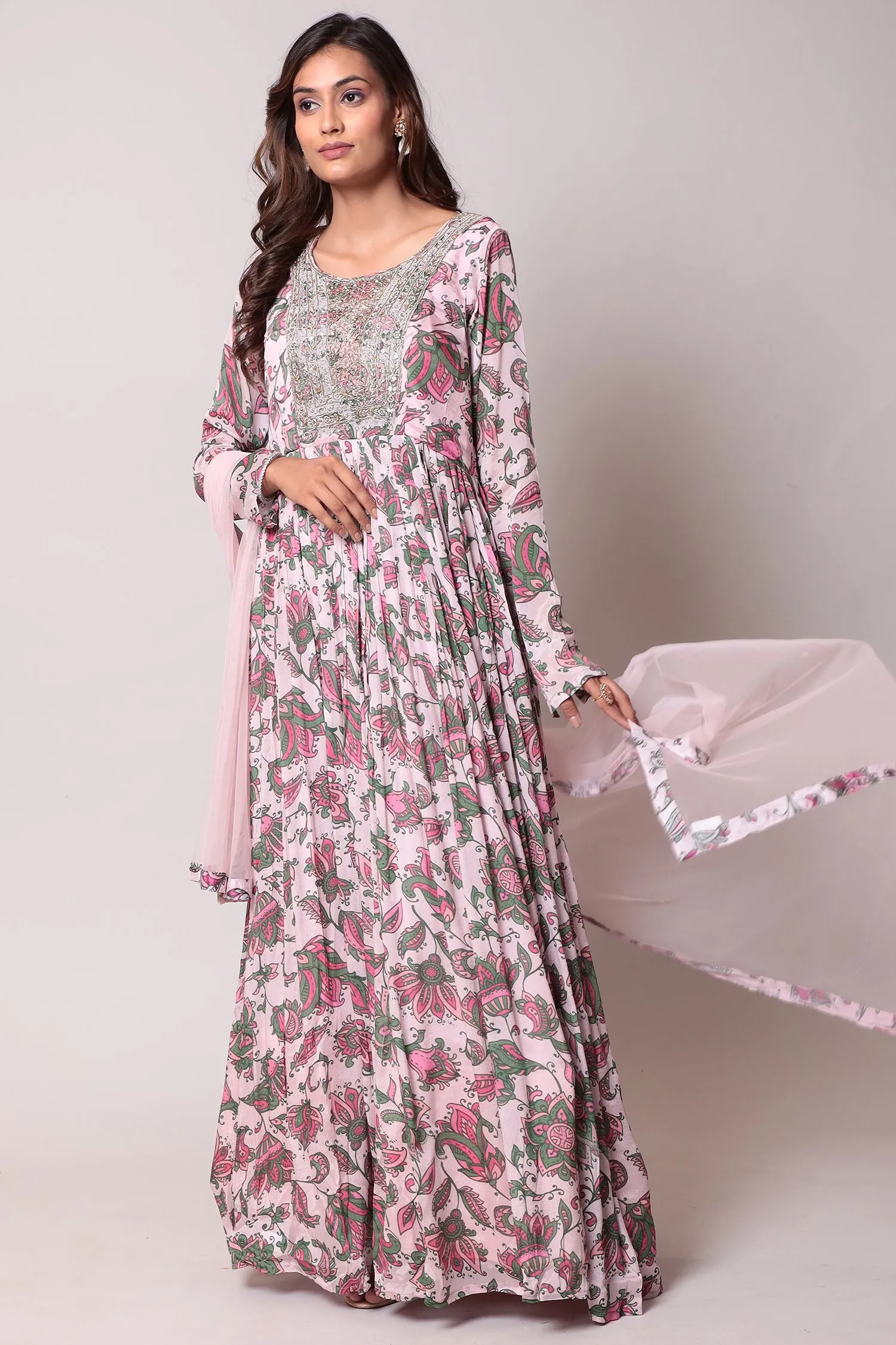 Anarkali Printed Georgette Gown with Cutdana work.