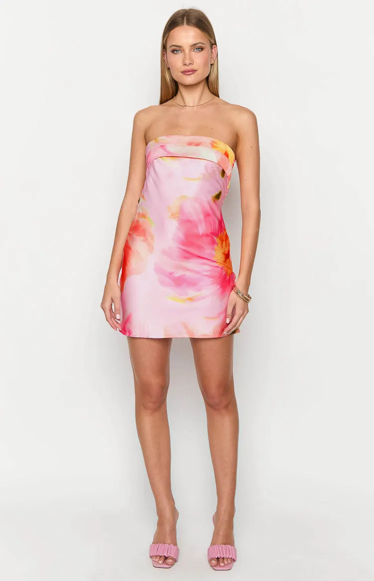 Annie Pink Floral Strapless Mini Dress