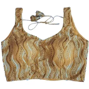 Antique Gold Sleeveless blouse with sequin work