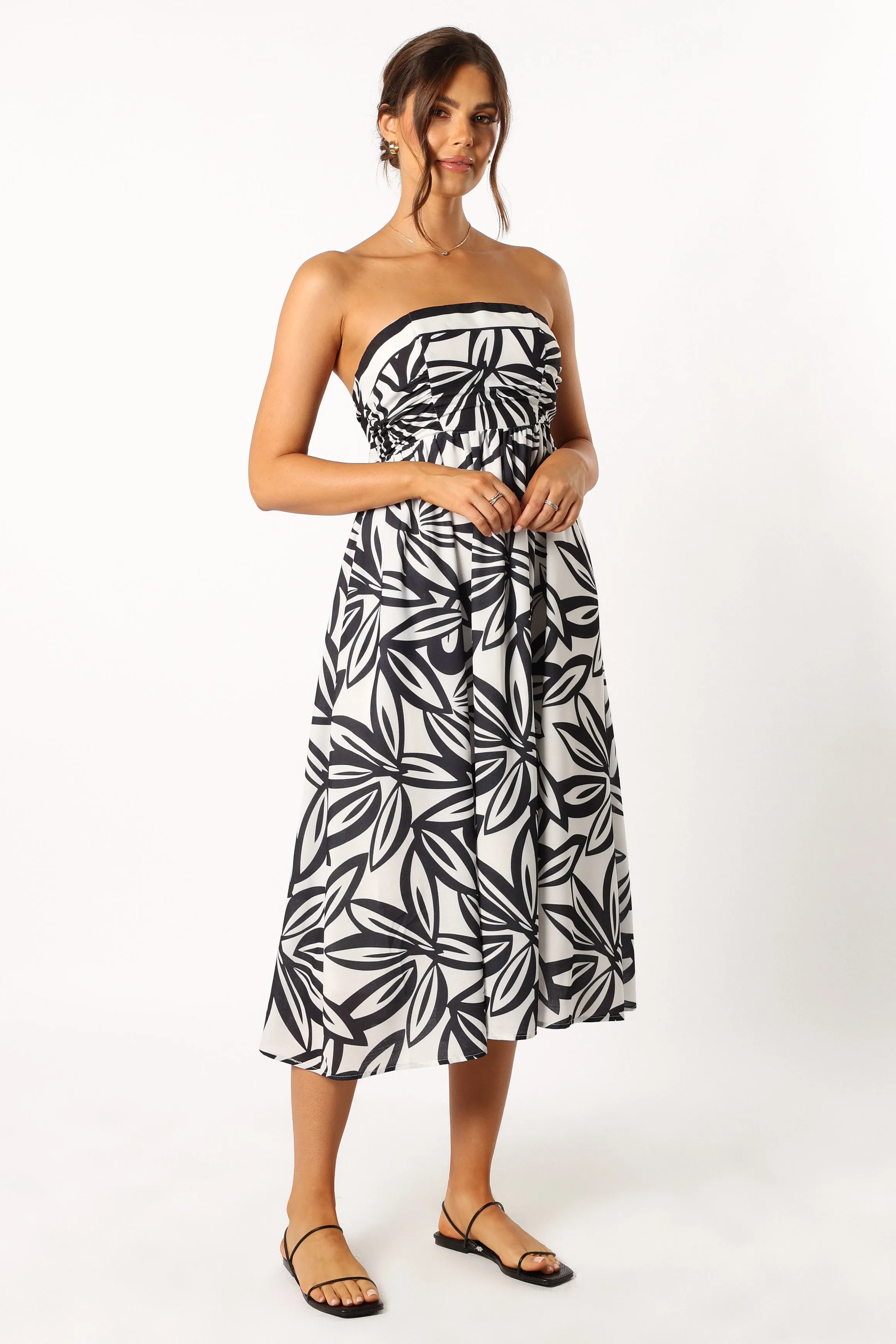 Arlene Strapless Midi Dress - Black White