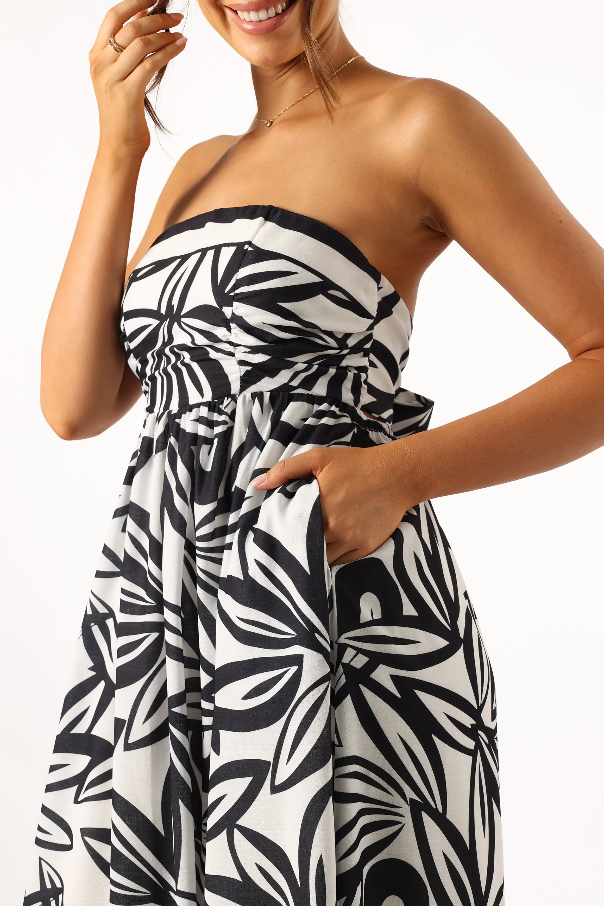 Arlene Strapless Midi Dress - Black White