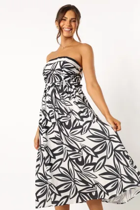 Arlene Strapless Midi Dress - Black White