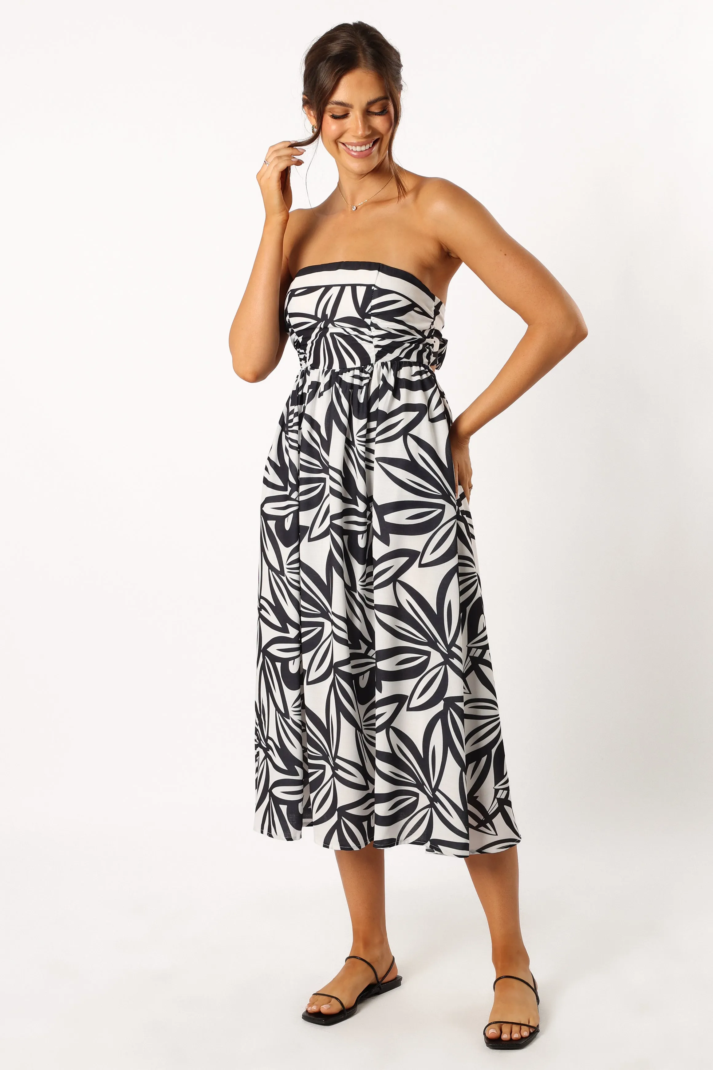 Arlene Strapless Midi Dress - Black White