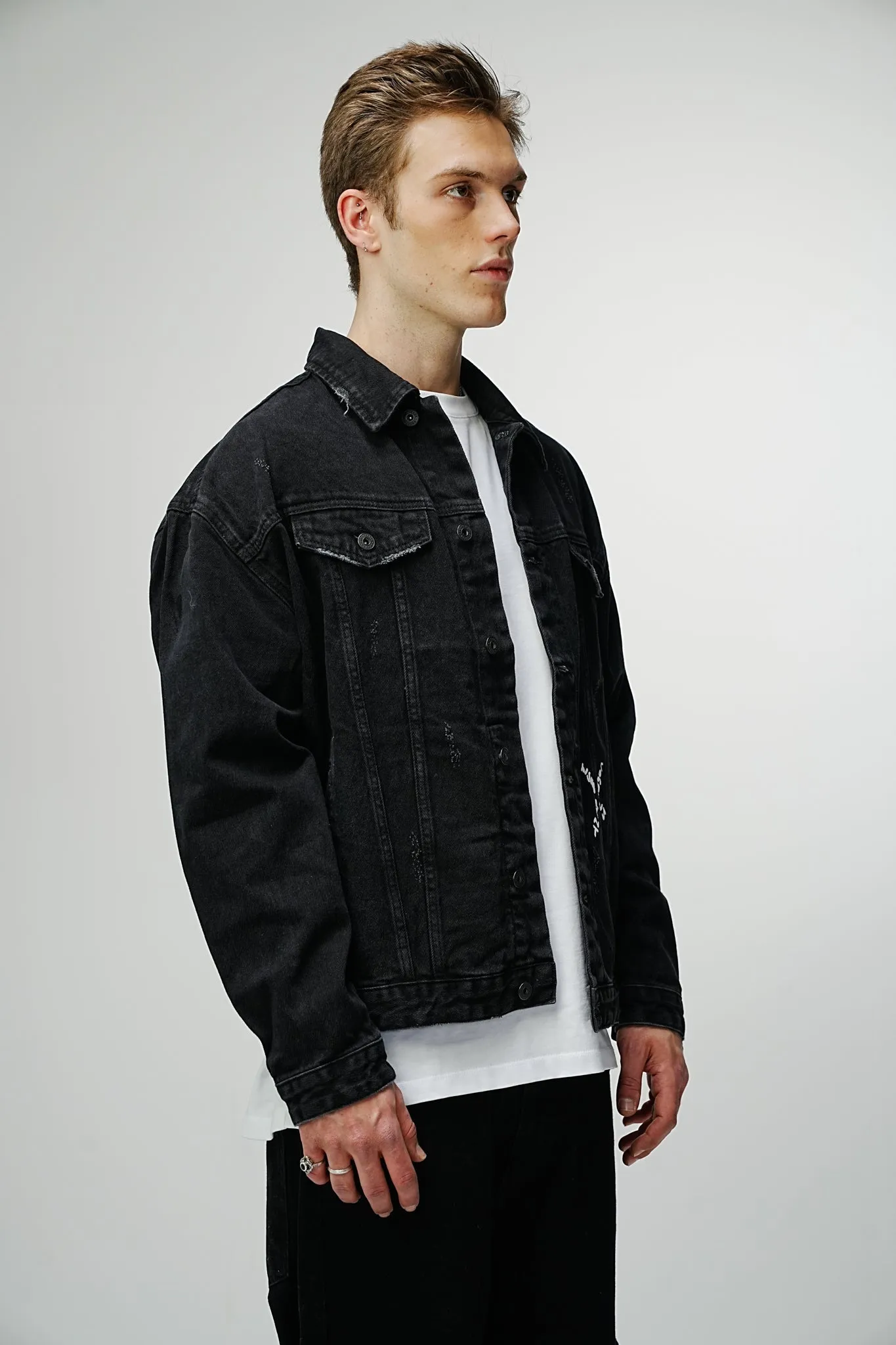 Artistic Work Printed Premium Black Denim Jacket