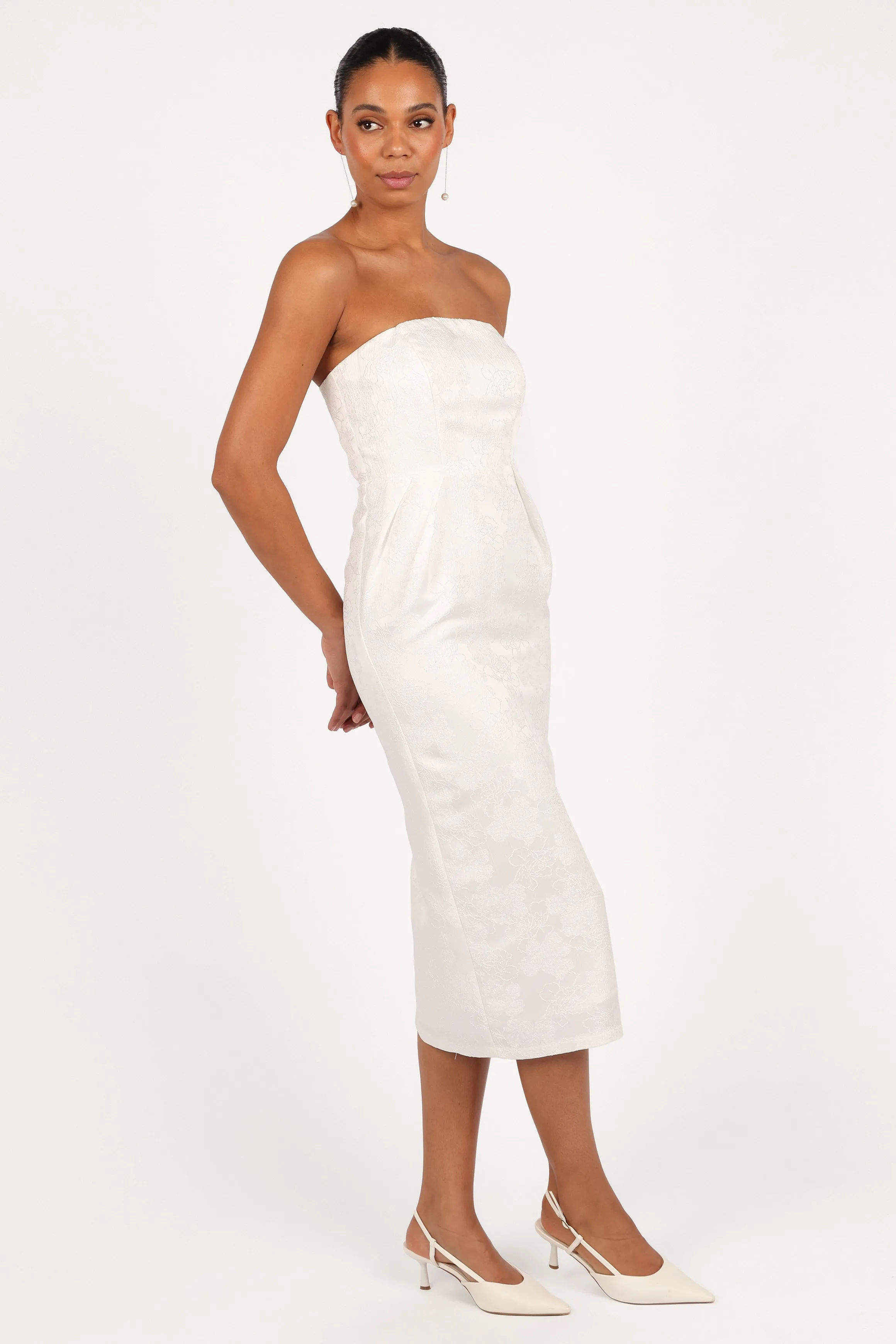 Avah Strapless Midi Dress - White