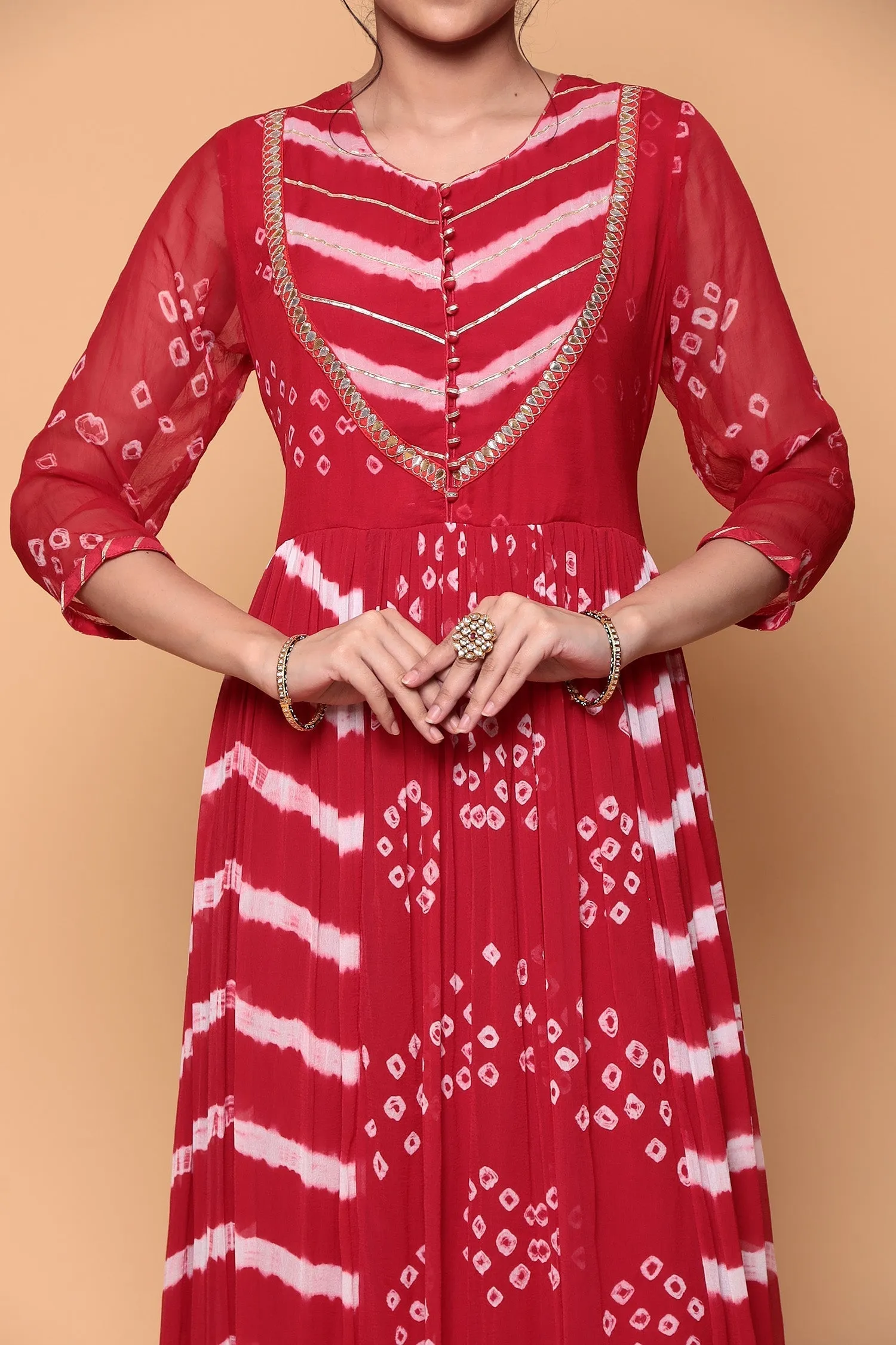 Bandhej Georgette Kurta Stitched with Gota work.