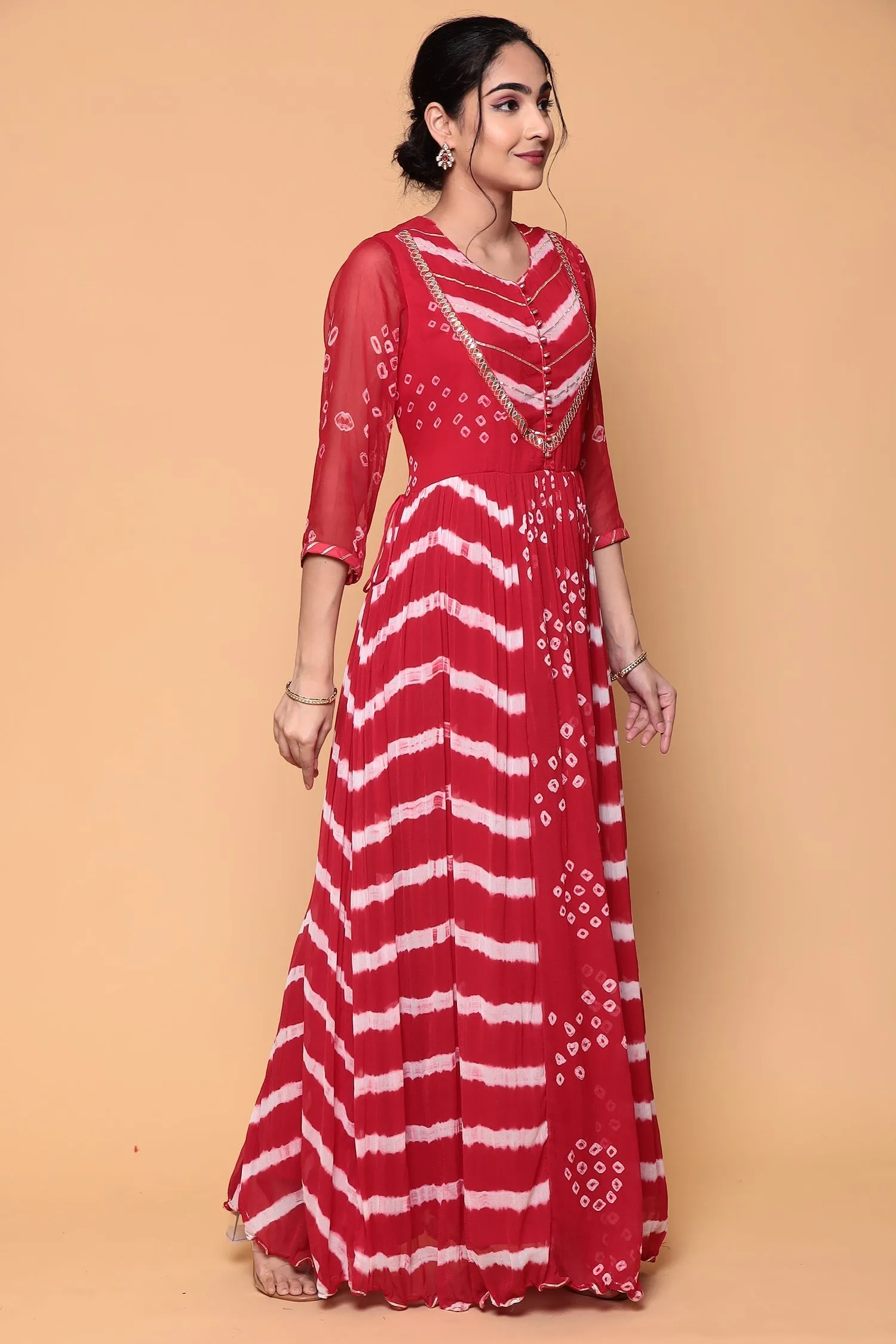 Bandhej Georgette Kurta Stitched with Gota work.