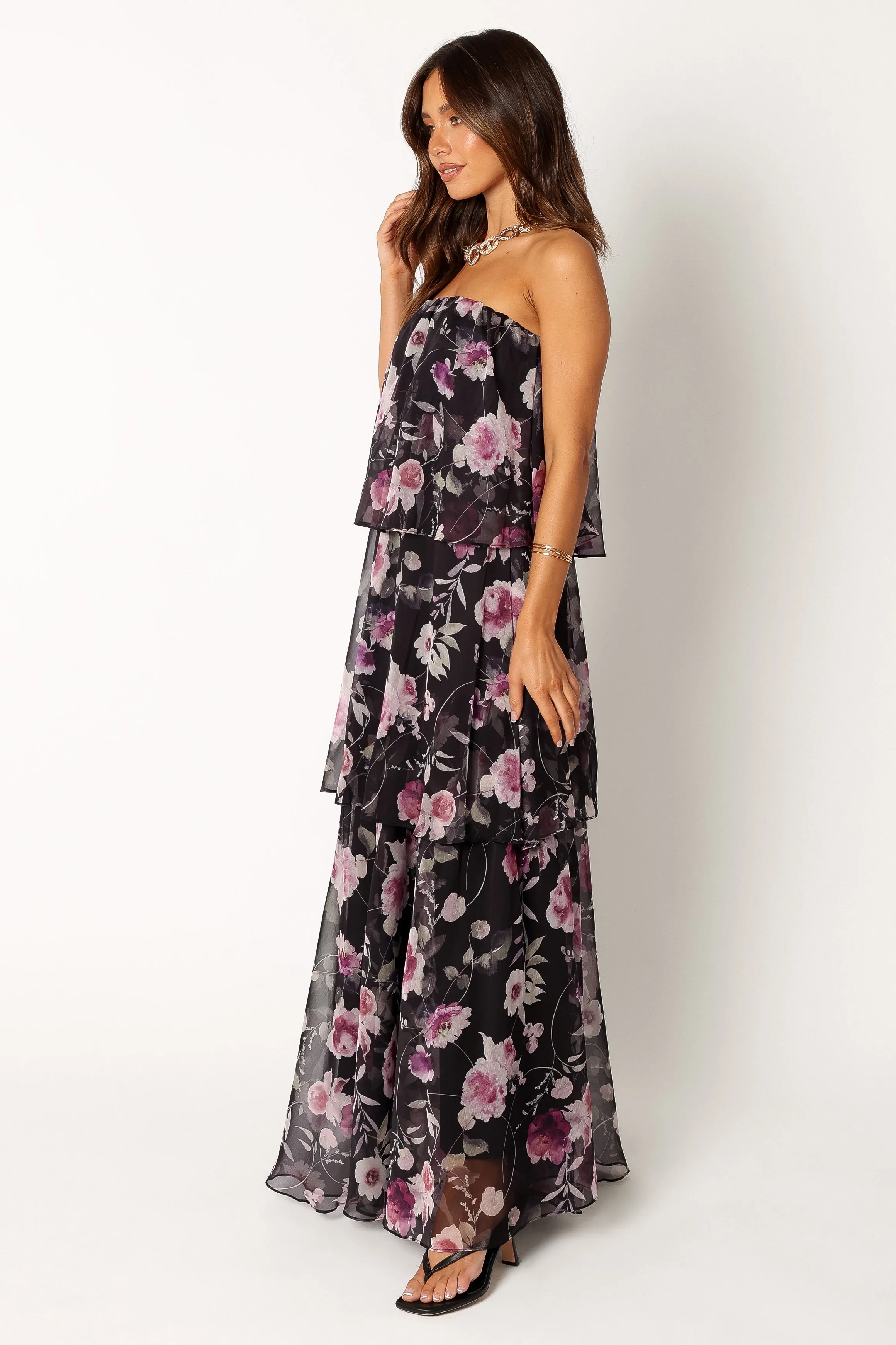 Bloom Strapless Maxi Dress - Black Floral