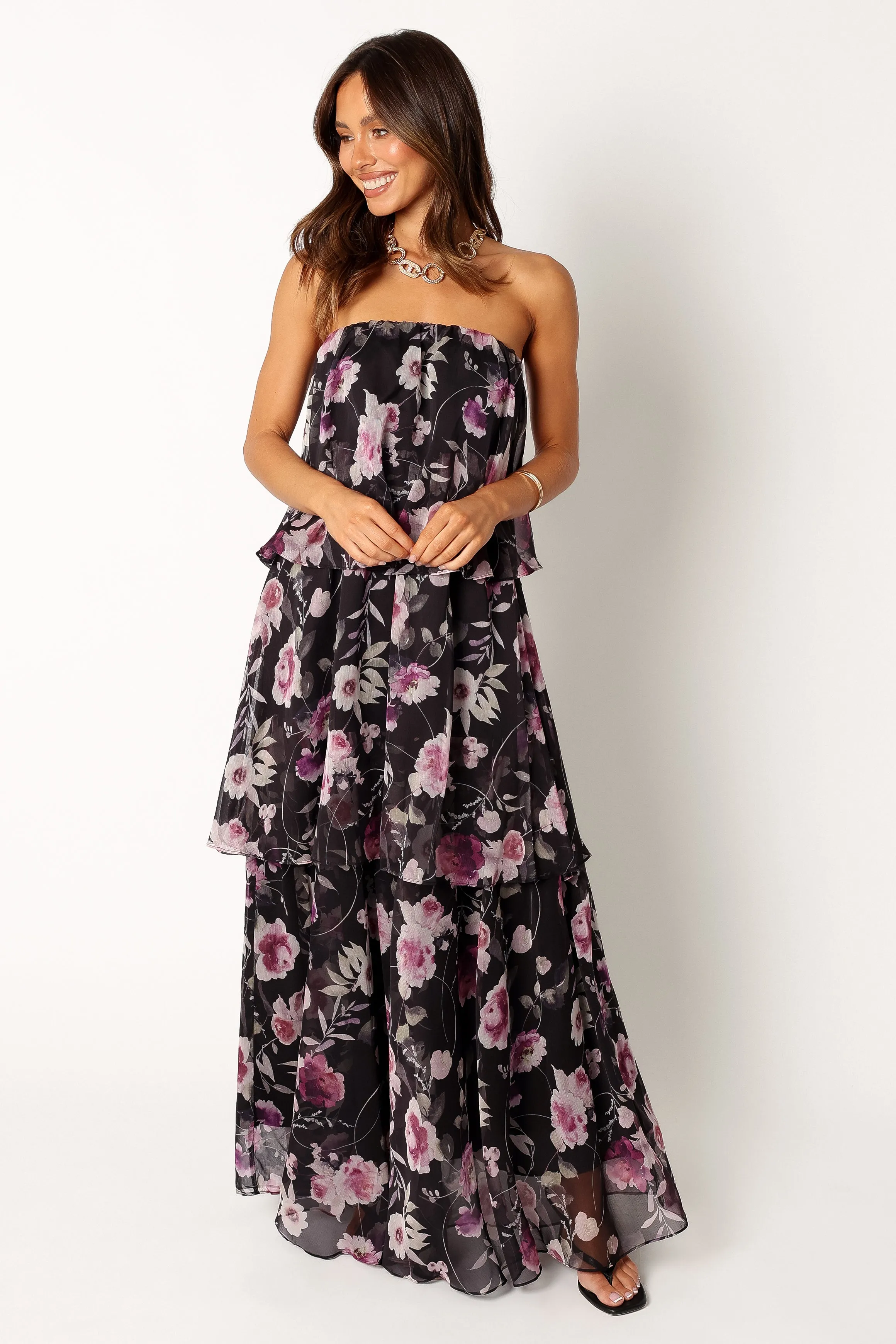 Bloom Strapless Maxi Dress - Black Floral