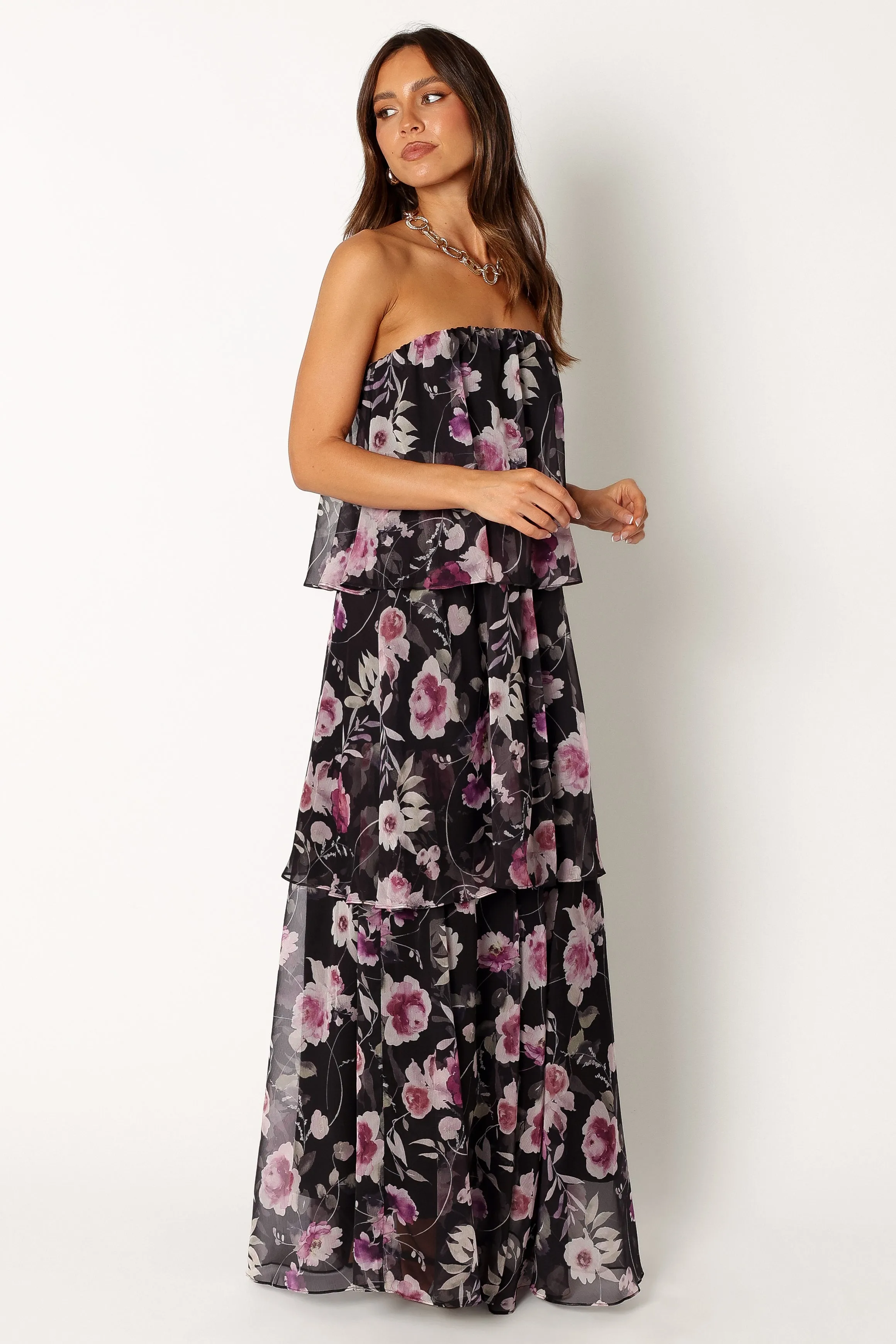 Bloom Strapless Maxi Dress - Black Floral