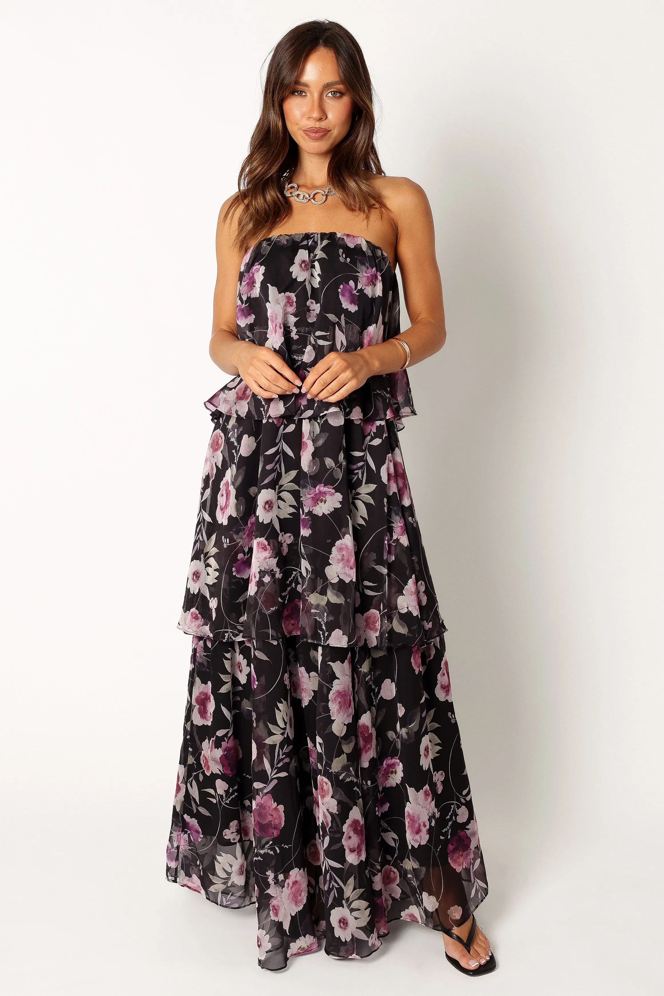 Bloom Strapless Maxi Dress - Black Floral