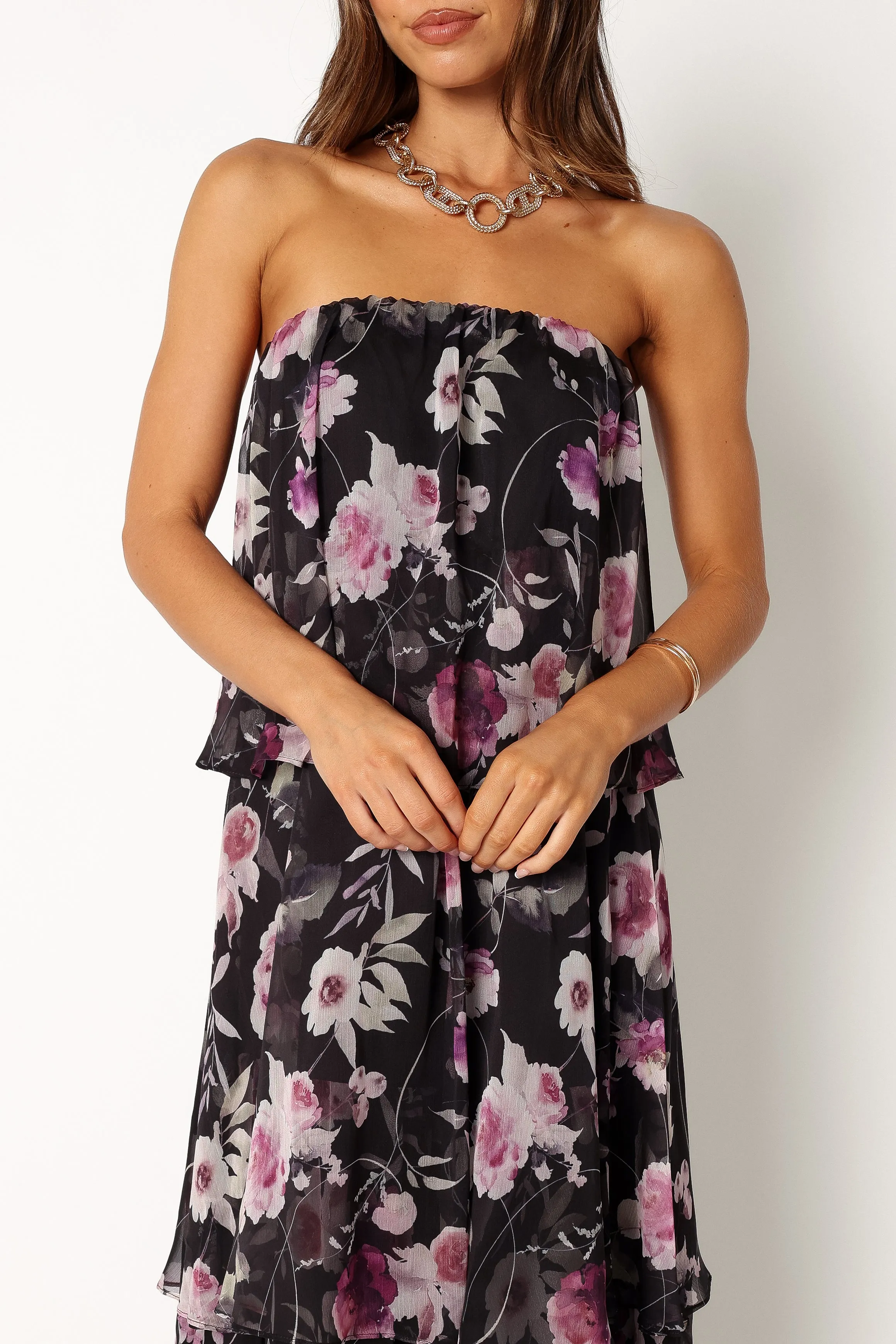 Bloom Strapless Maxi Dress - Black Floral