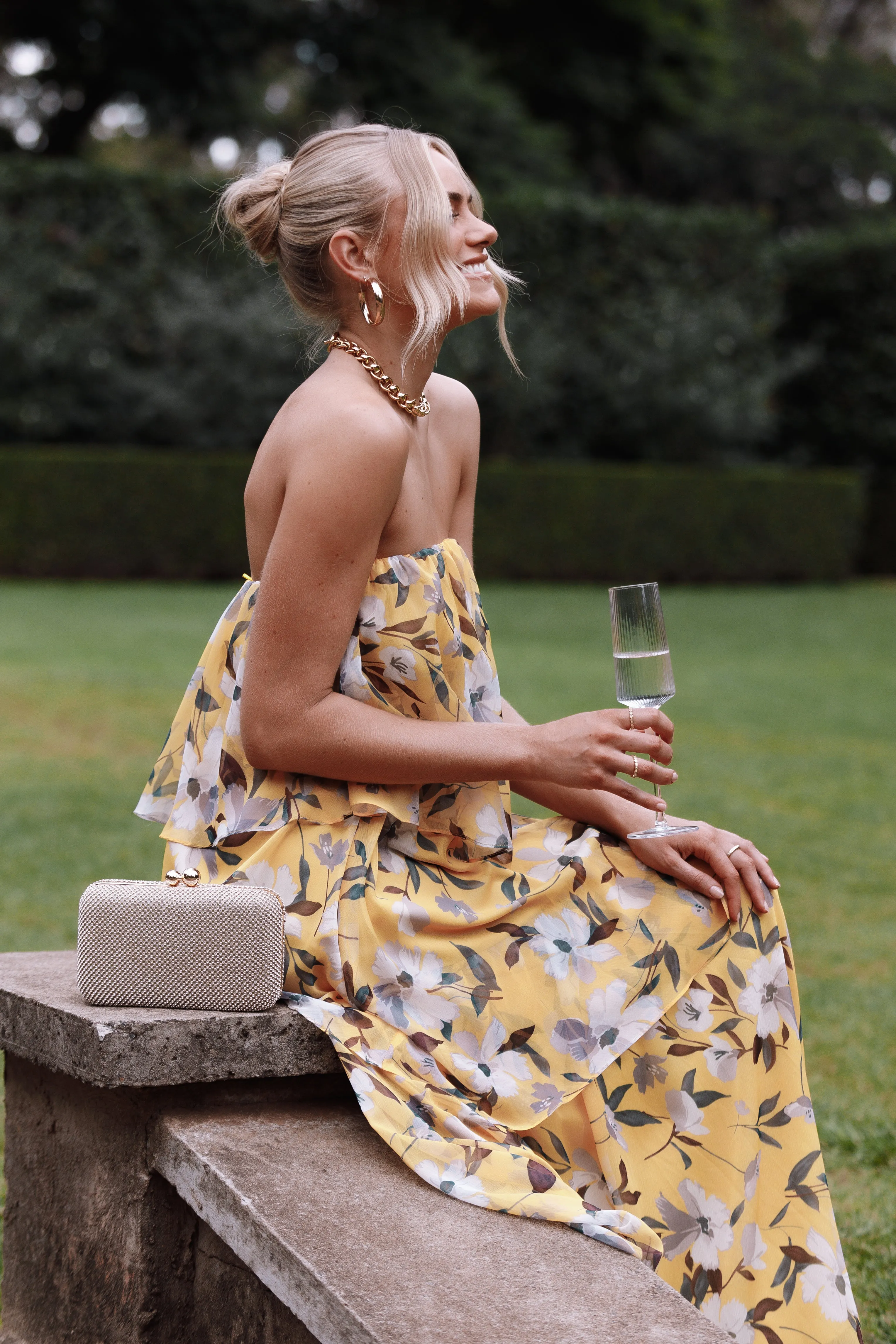 Bloom Strapless Maxi Dress - Yellow Floral