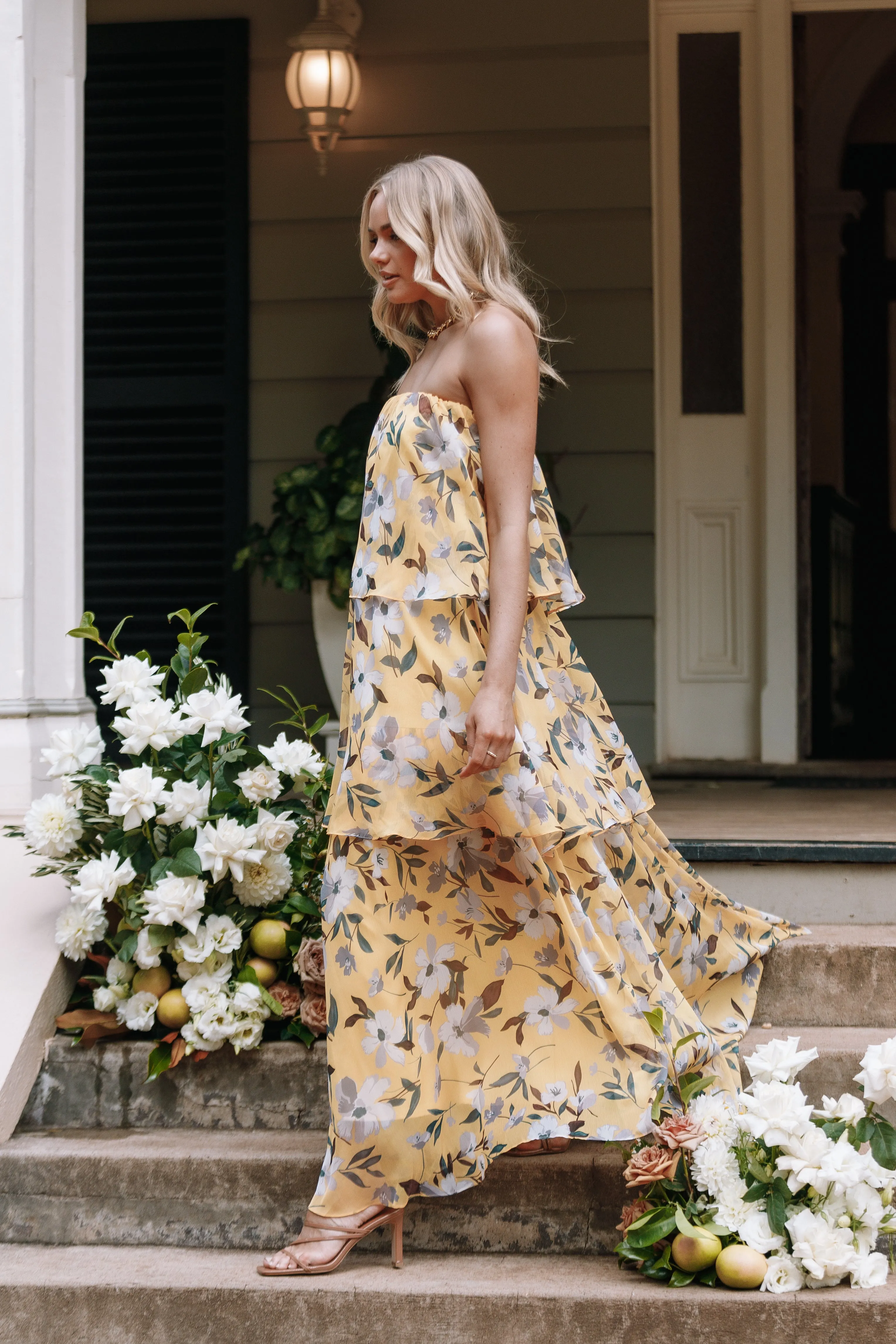 Bloom Strapless Maxi Dress - Yellow Floral