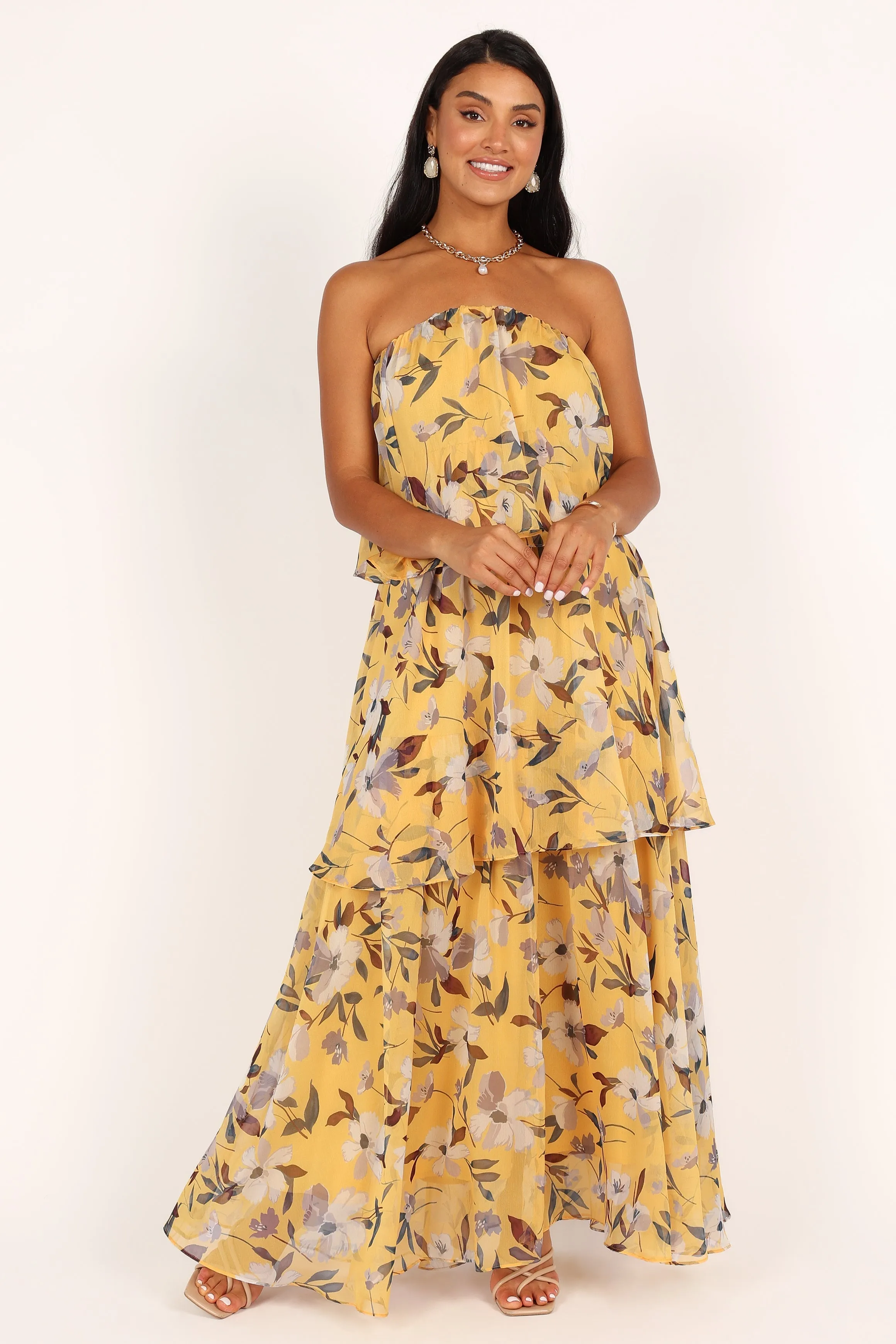 Bloom Strapless Maxi Dress - Yellow Floral