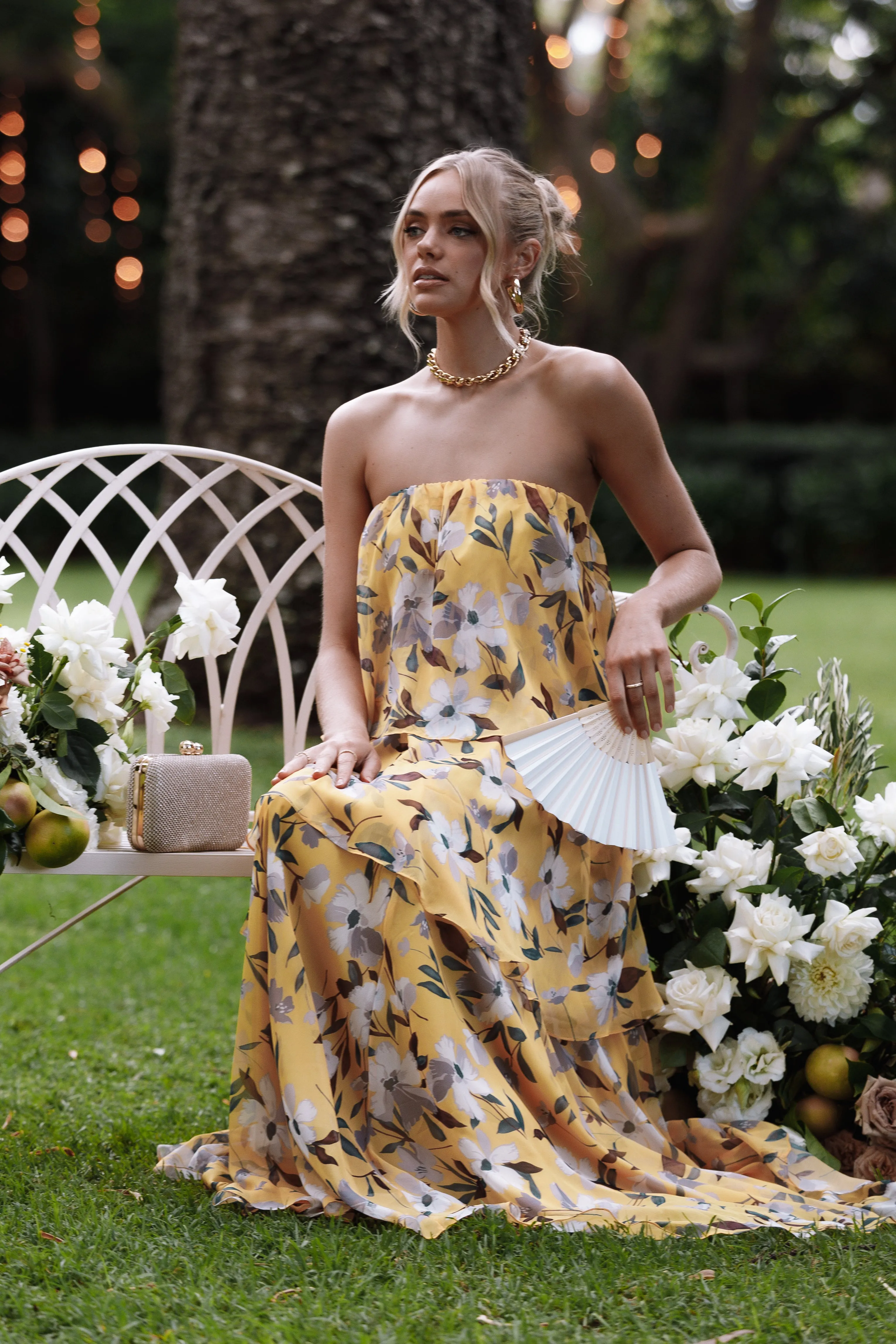 Bloom Strapless Maxi Dress - Yellow Floral