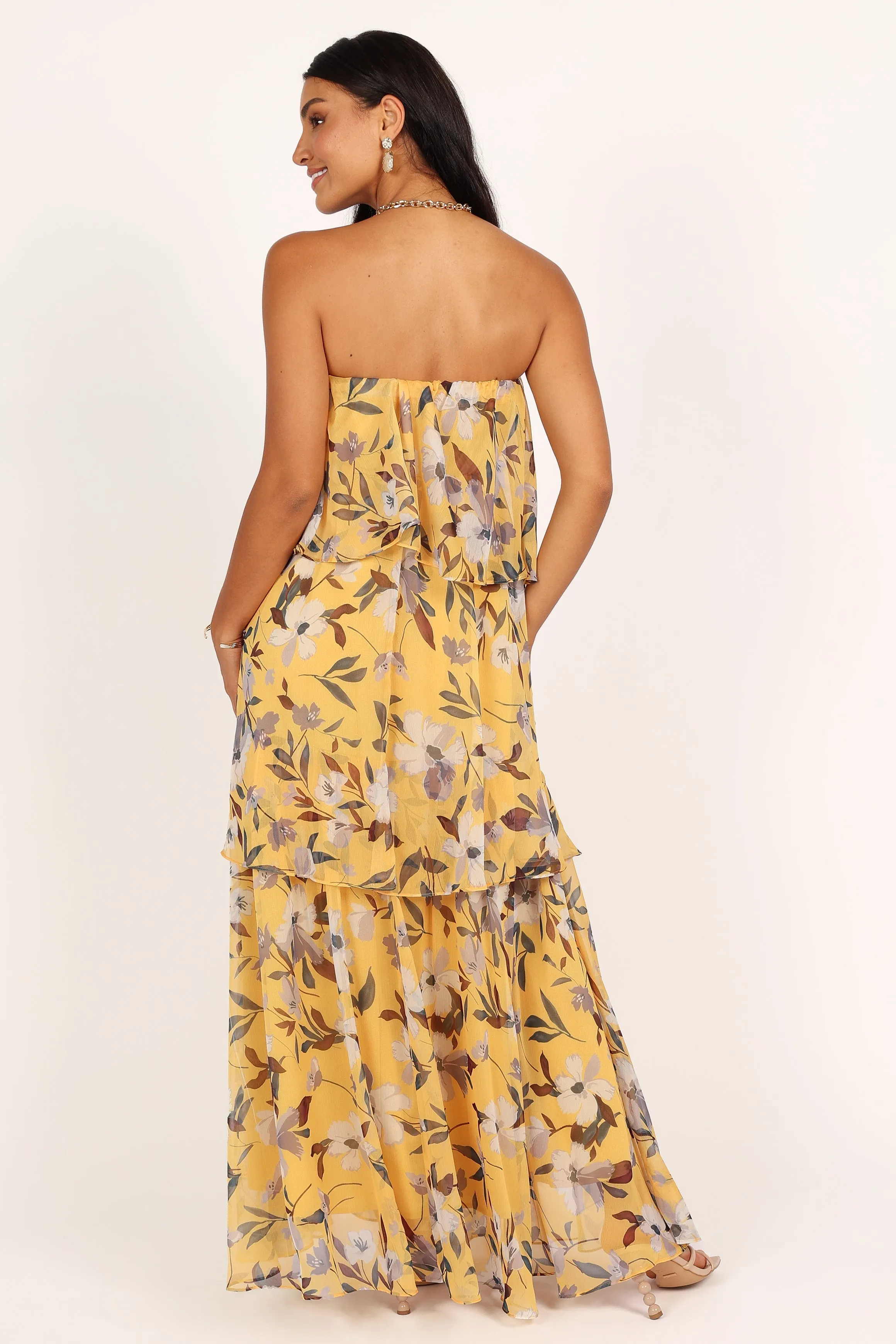 Bloom Strapless Maxi Dress - Yellow Floral