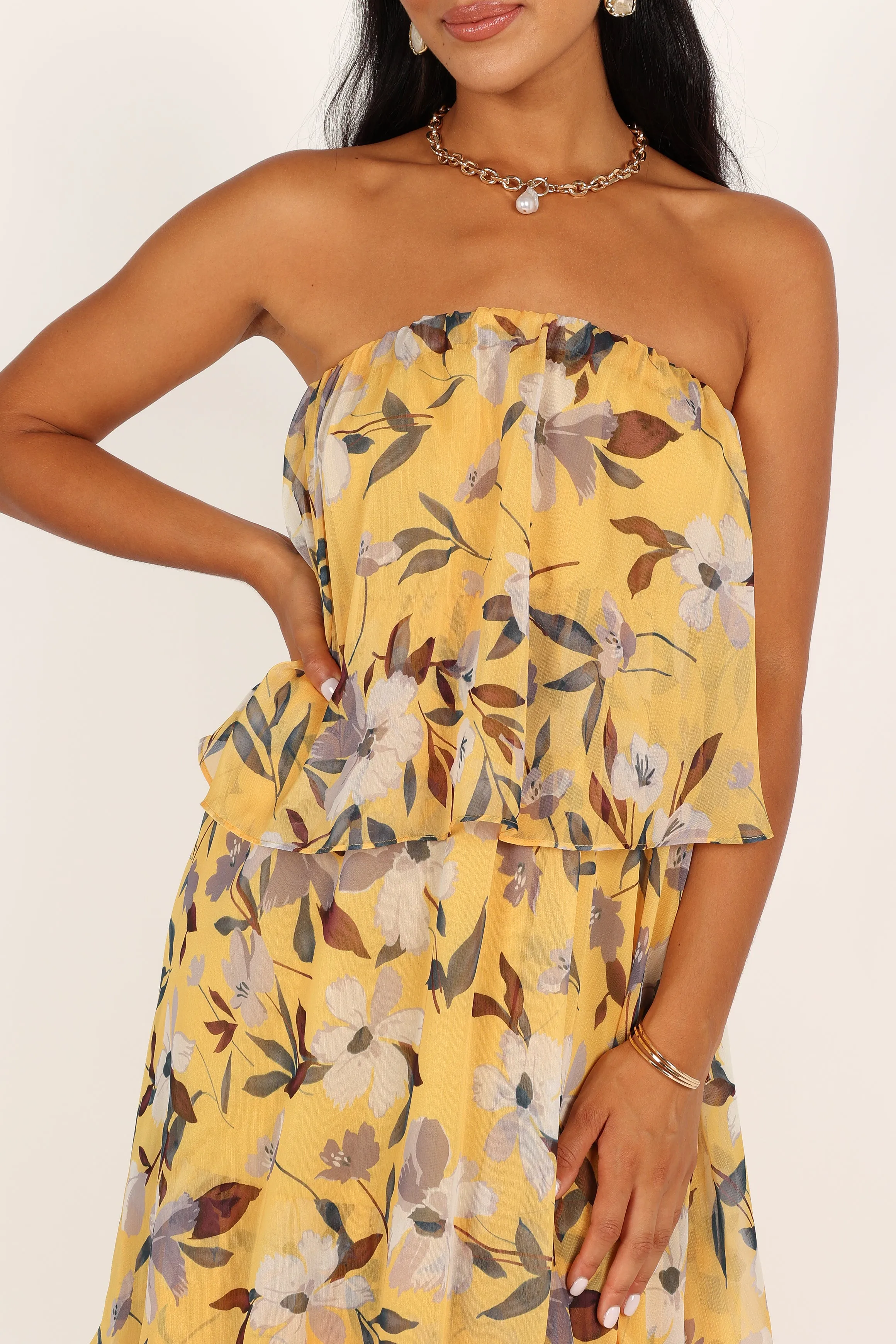 Bloom Strapless Maxi Dress - Yellow Floral