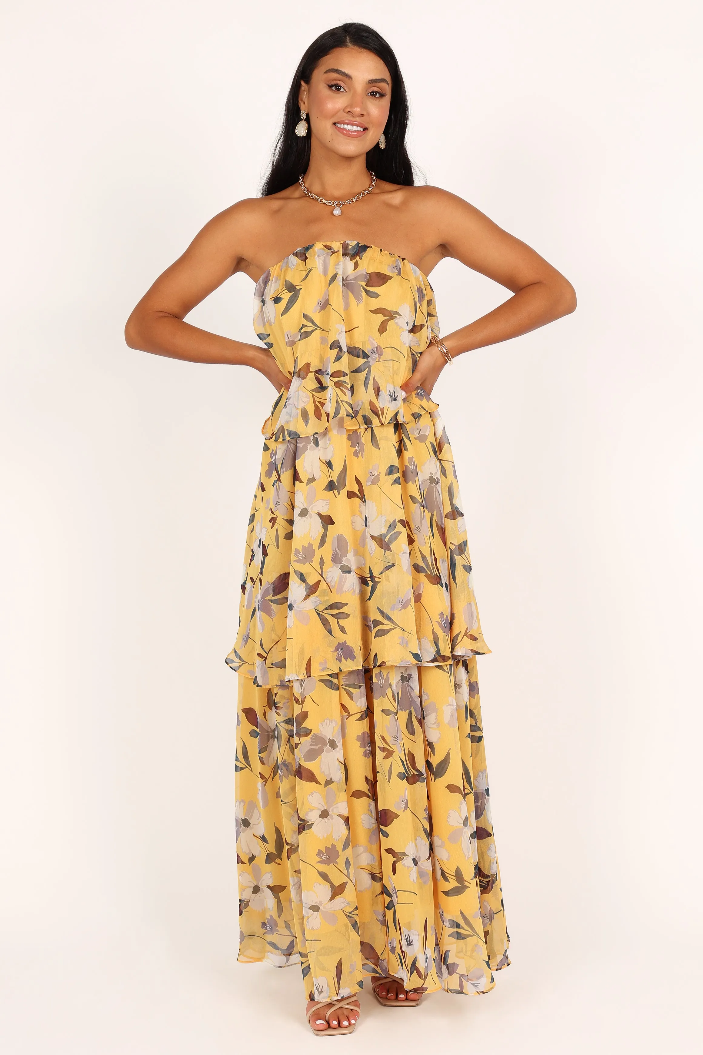 Bloom Strapless Maxi Dress - Yellow Floral