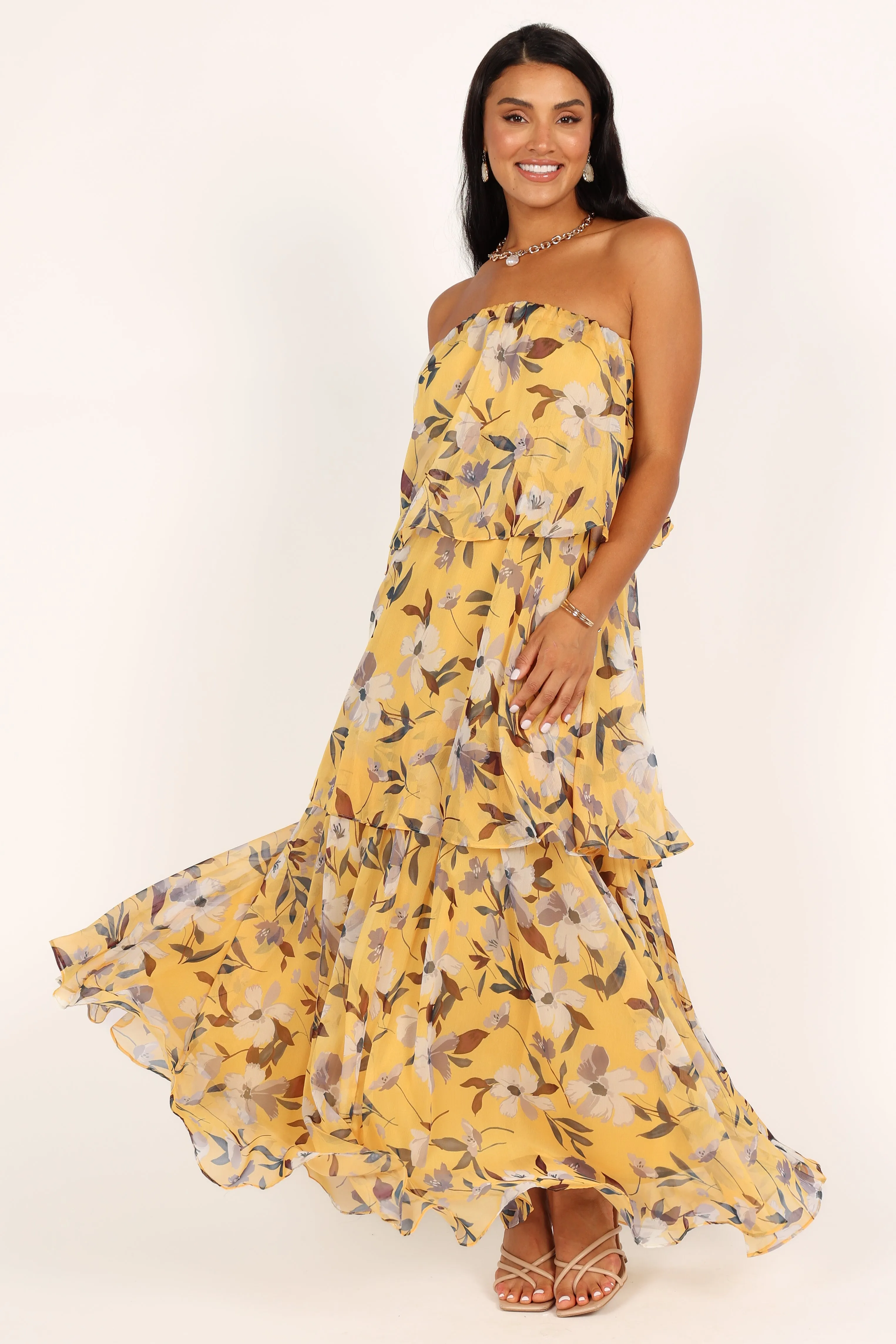 Bloom Strapless Maxi Dress - Yellow Floral