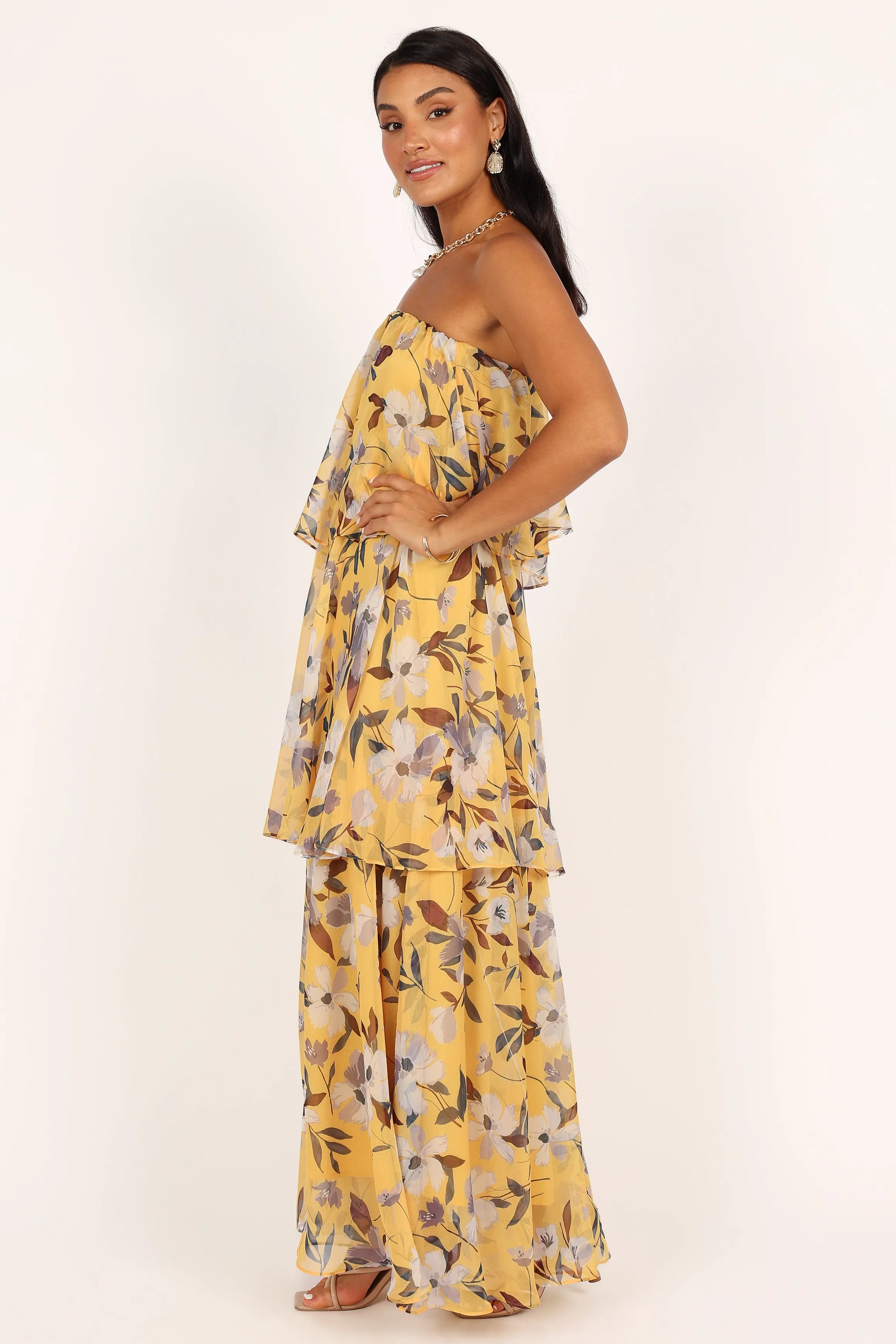 Bloom Strapless Maxi Dress - Yellow Floral