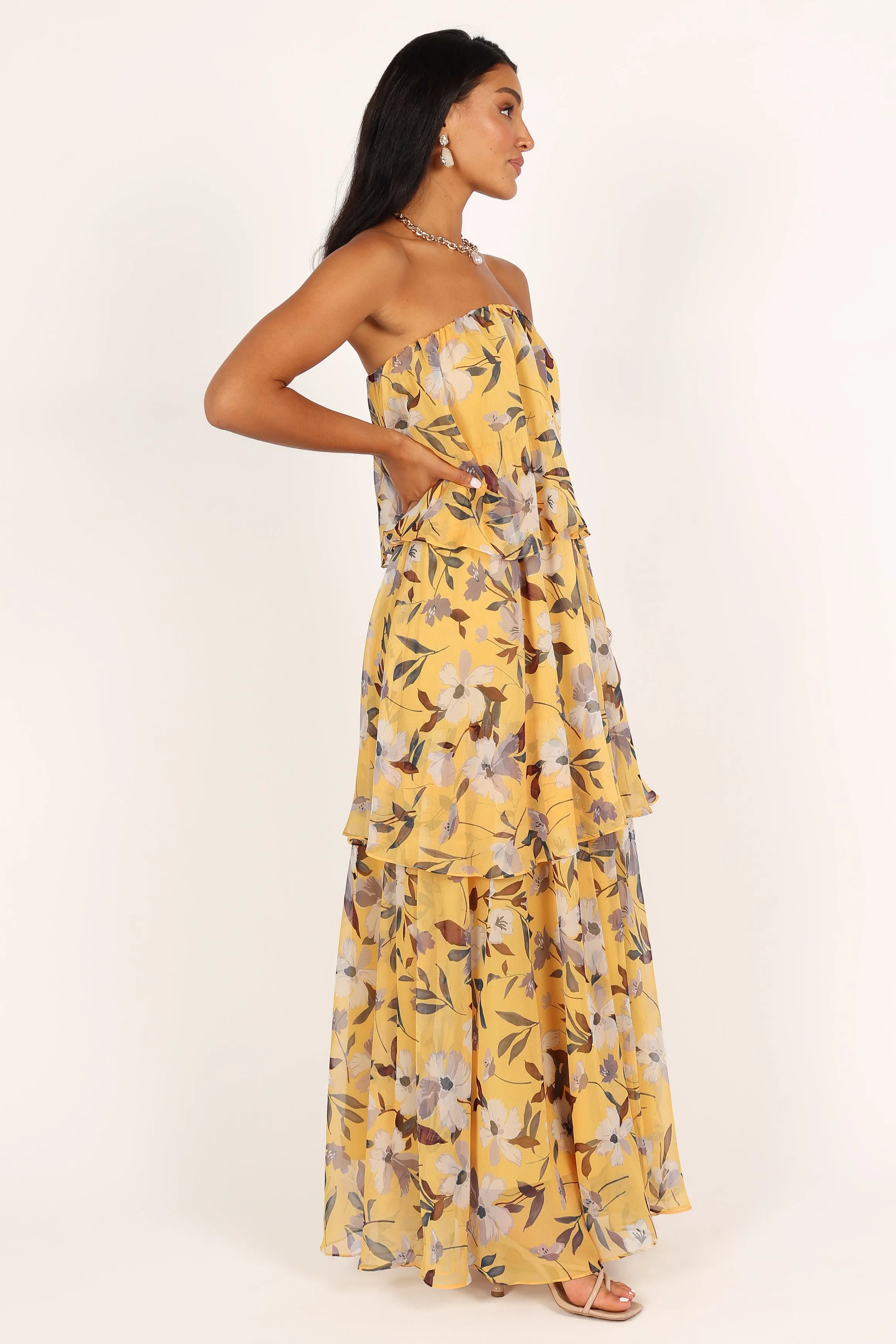 Bloom Strapless Maxi Dress - Yellow Floral