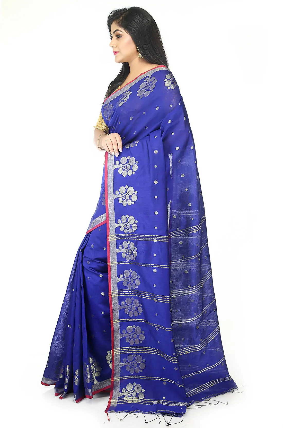 Blue bengal handloom extrawefts work saree