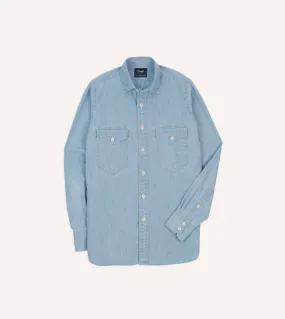 Blue Cotton Chambray Two-Pocket Work Shirt