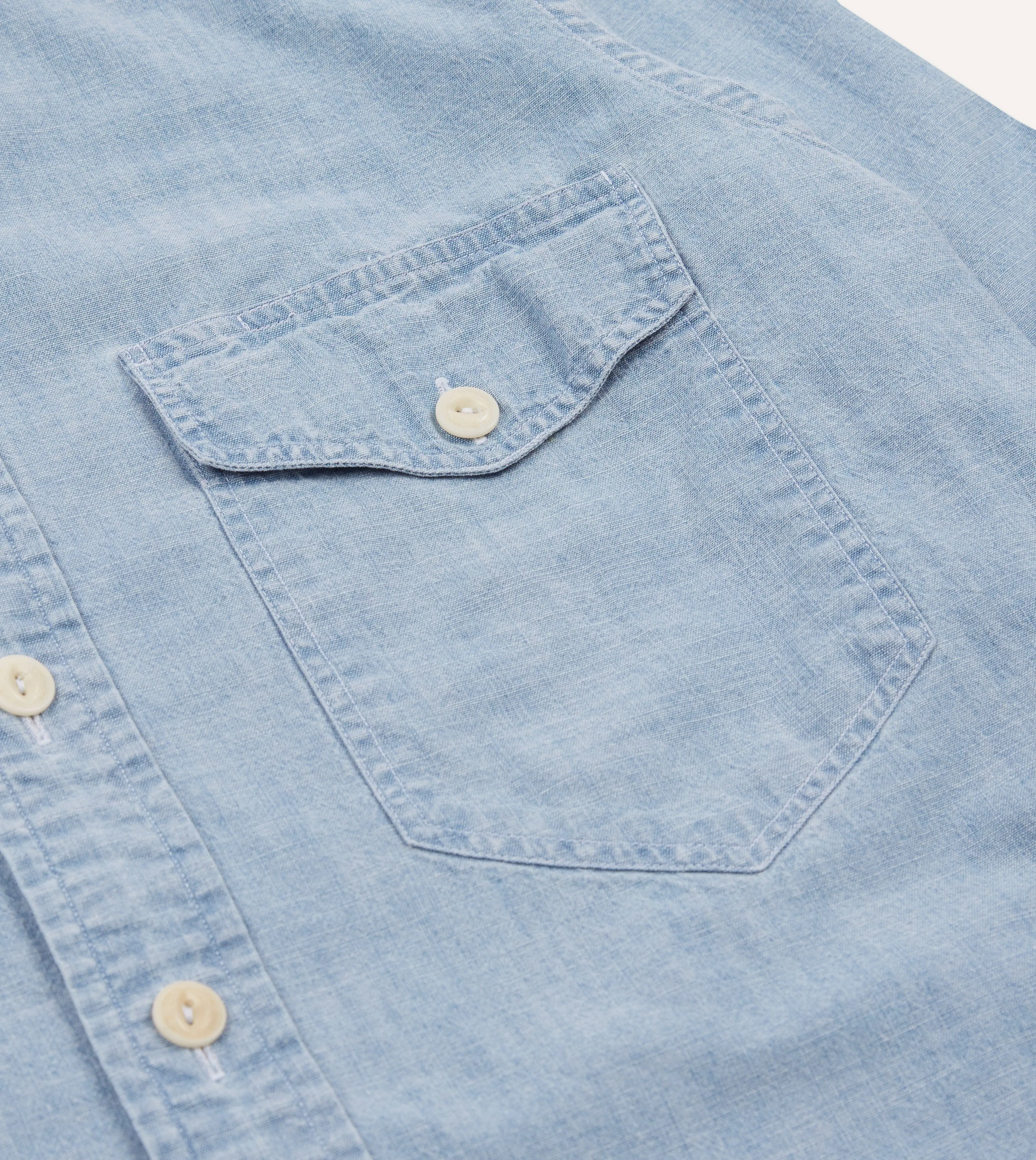 Blue Cotton Chambray Two-Pocket Work Shirt