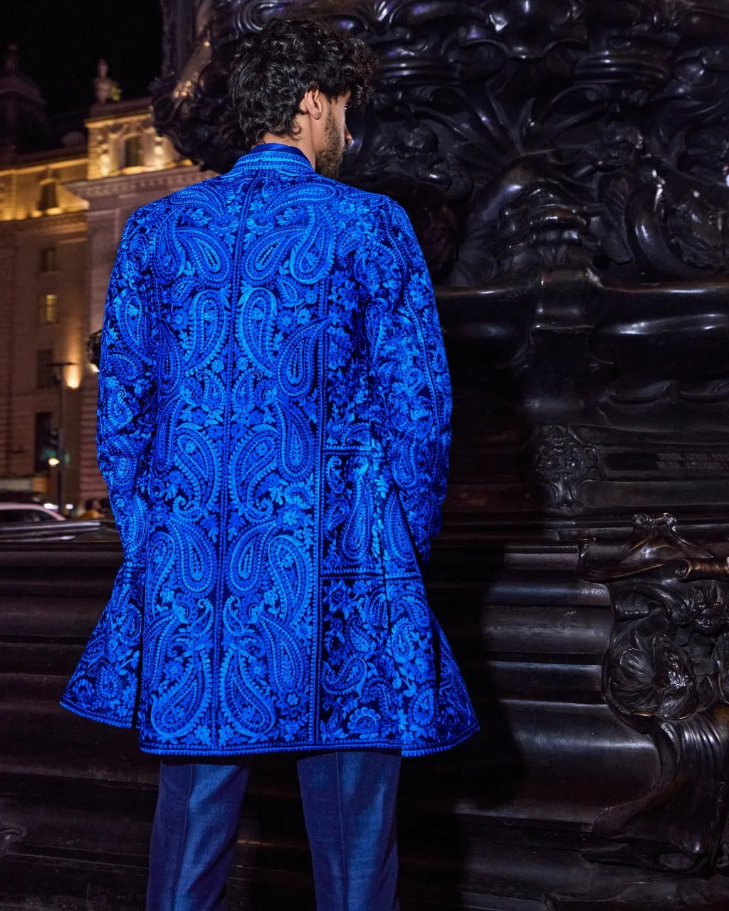 Blue Thread Work Sherwani Set