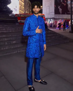 Blue Thread Work Sherwani Set