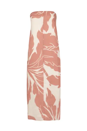 'Bonita' Strapless Linen Dress - Blush Print