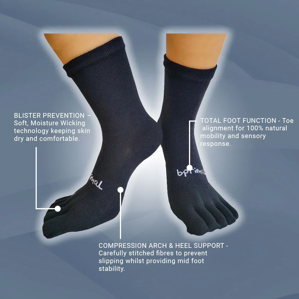 Bprimal Everyday Five-Toe Socks - Crew - Regular Weight - Black