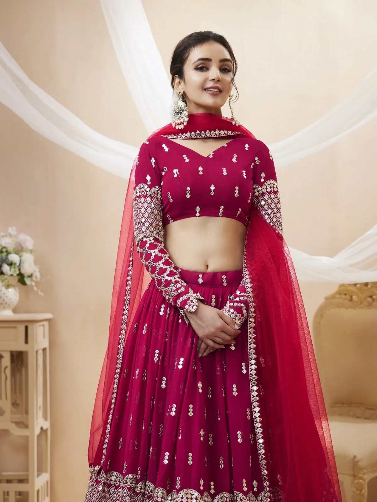 Bridal  Red Sequence Work Lehenga