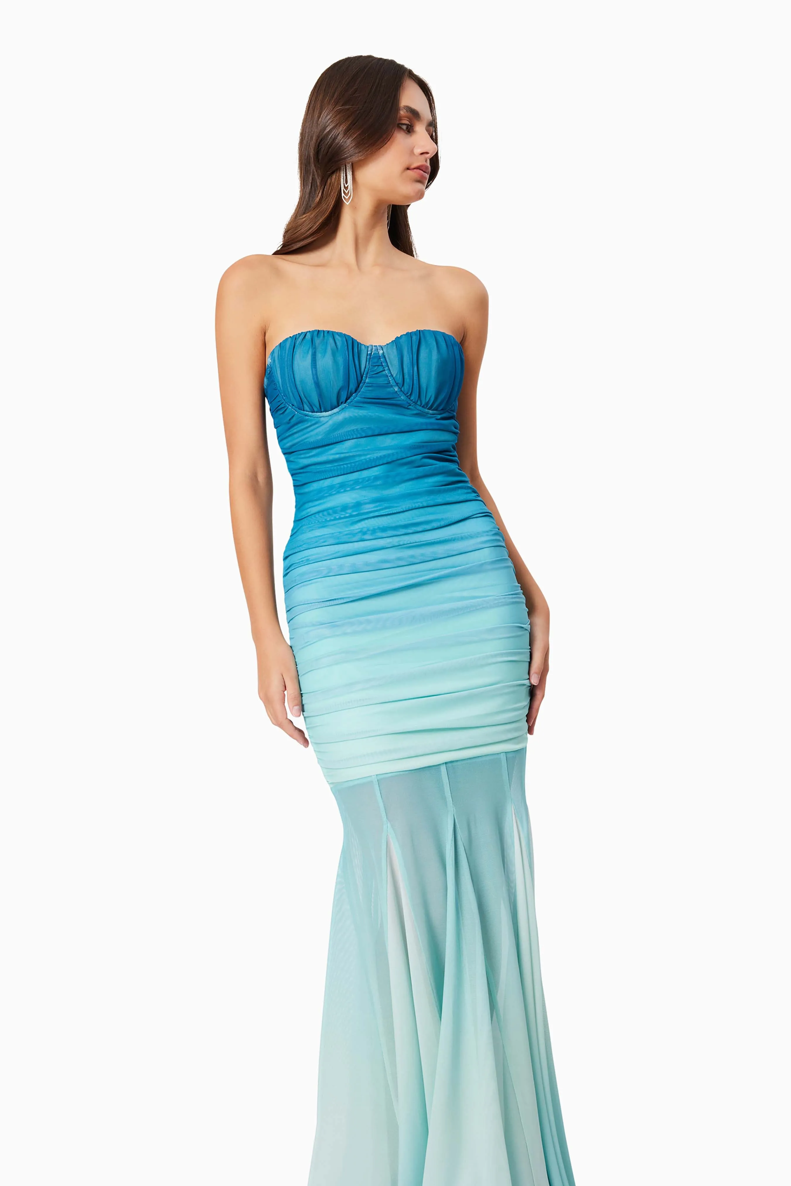 Brielle Strapless Maxi Dress In Blue