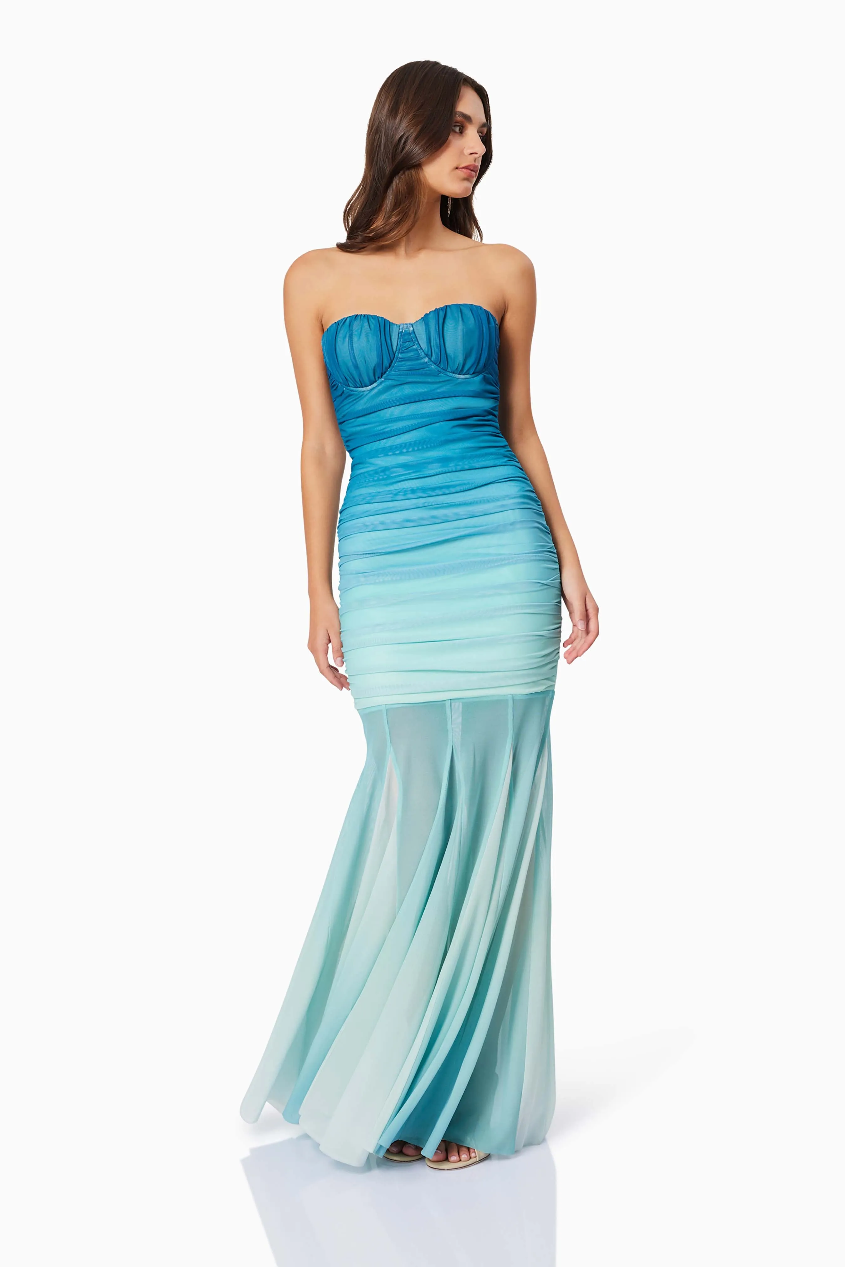 Brielle Strapless Maxi Dress In Blue