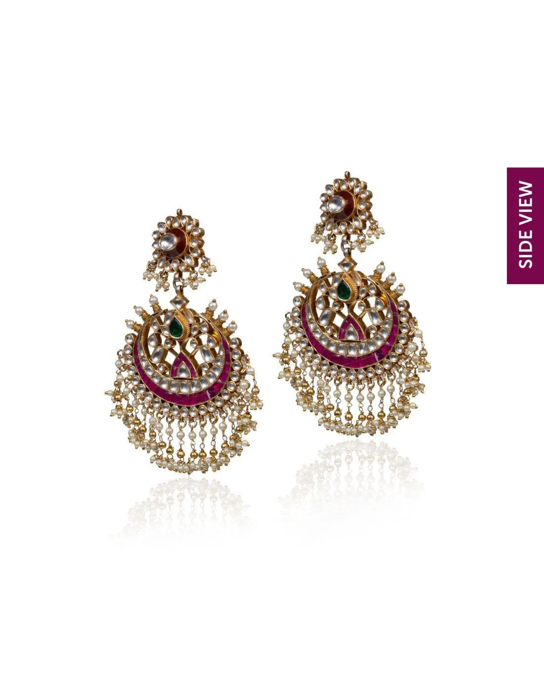 Brown And Red Meena Work Earrings