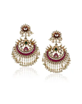 Brown And Red Meena Work Earrings