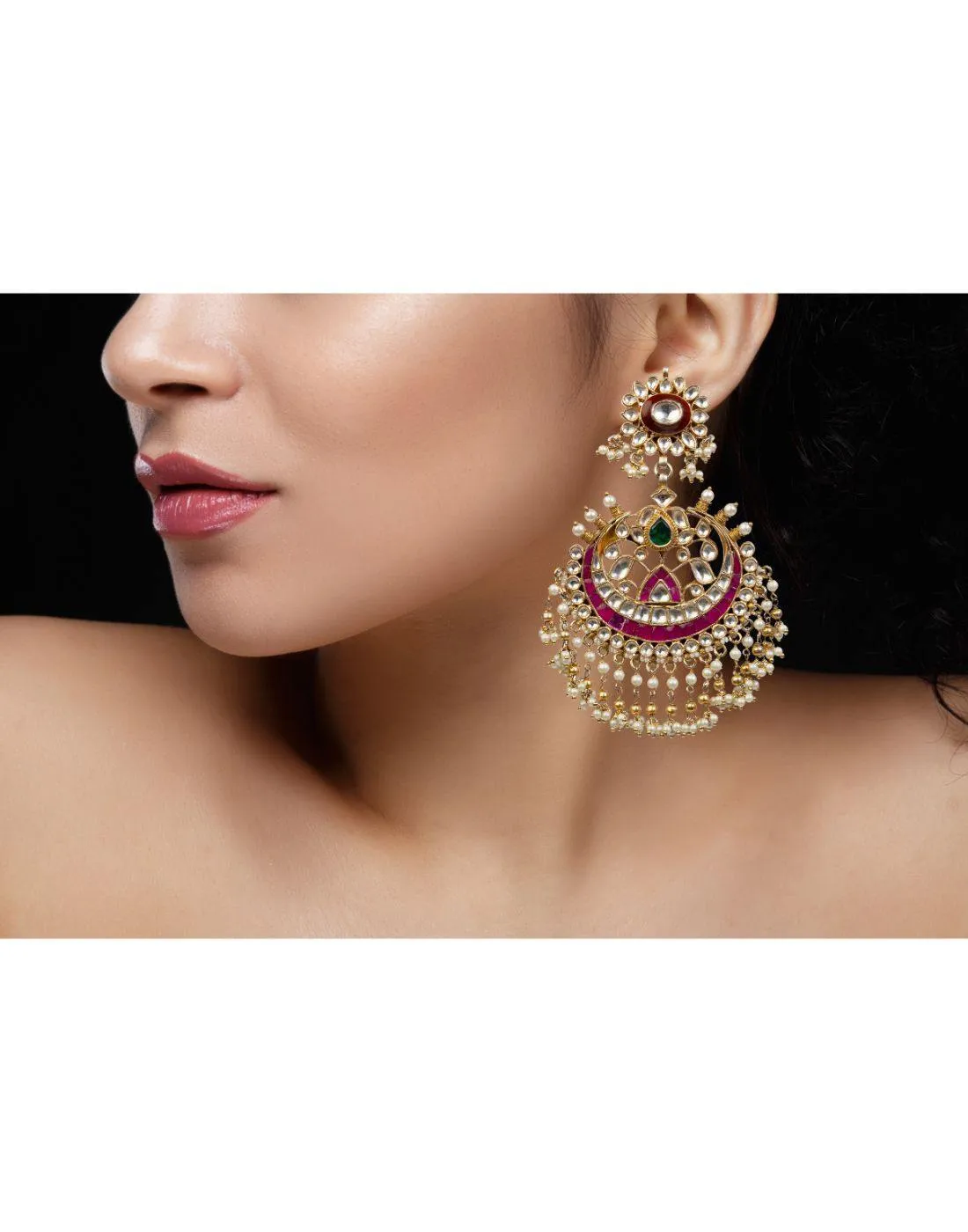 Brown And Red Meena Work Earrings