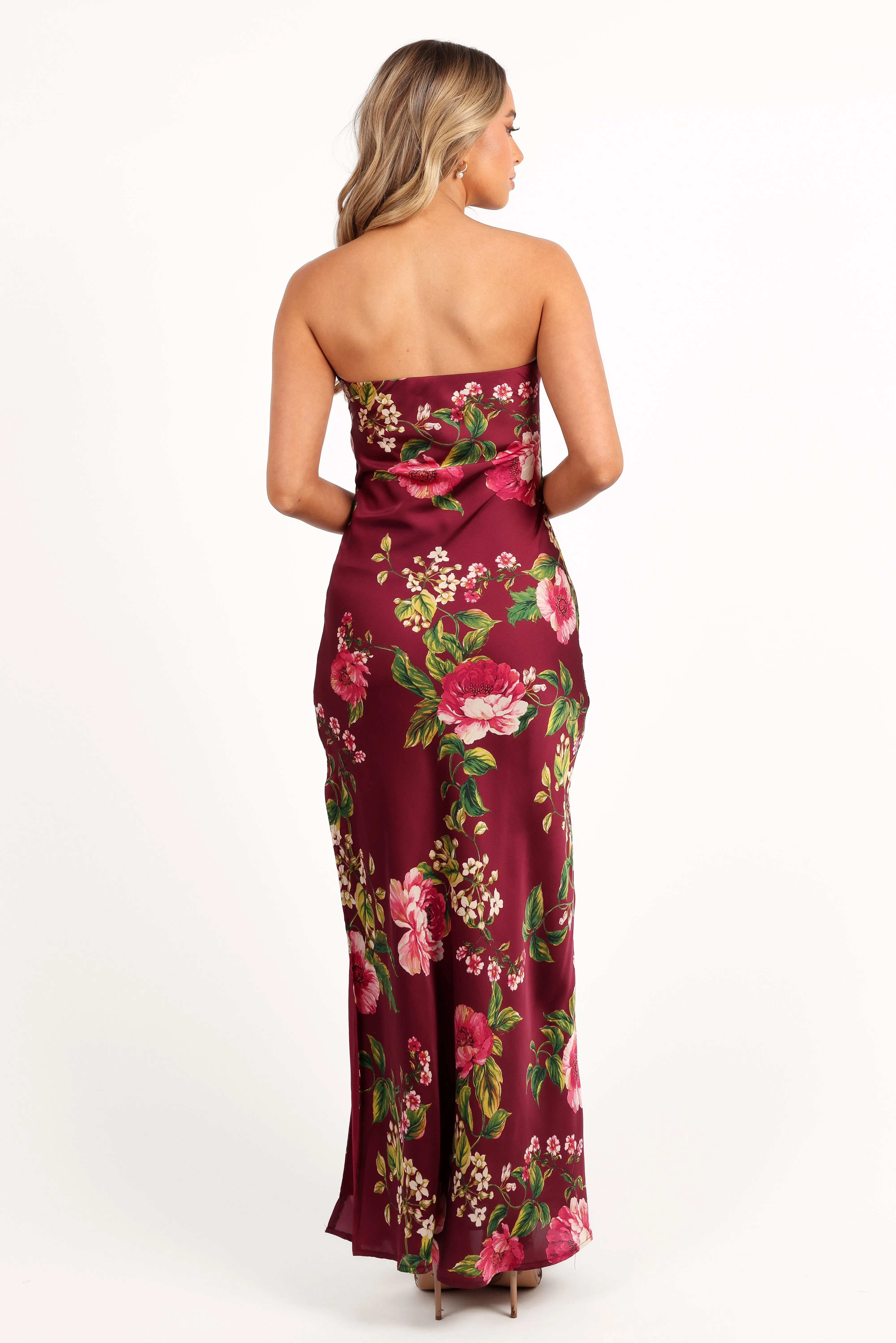 Bryden Maxi Strapless Dress - Burgundy Floral