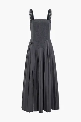 Buckle Strap Pleated Bustier Maxi Dress