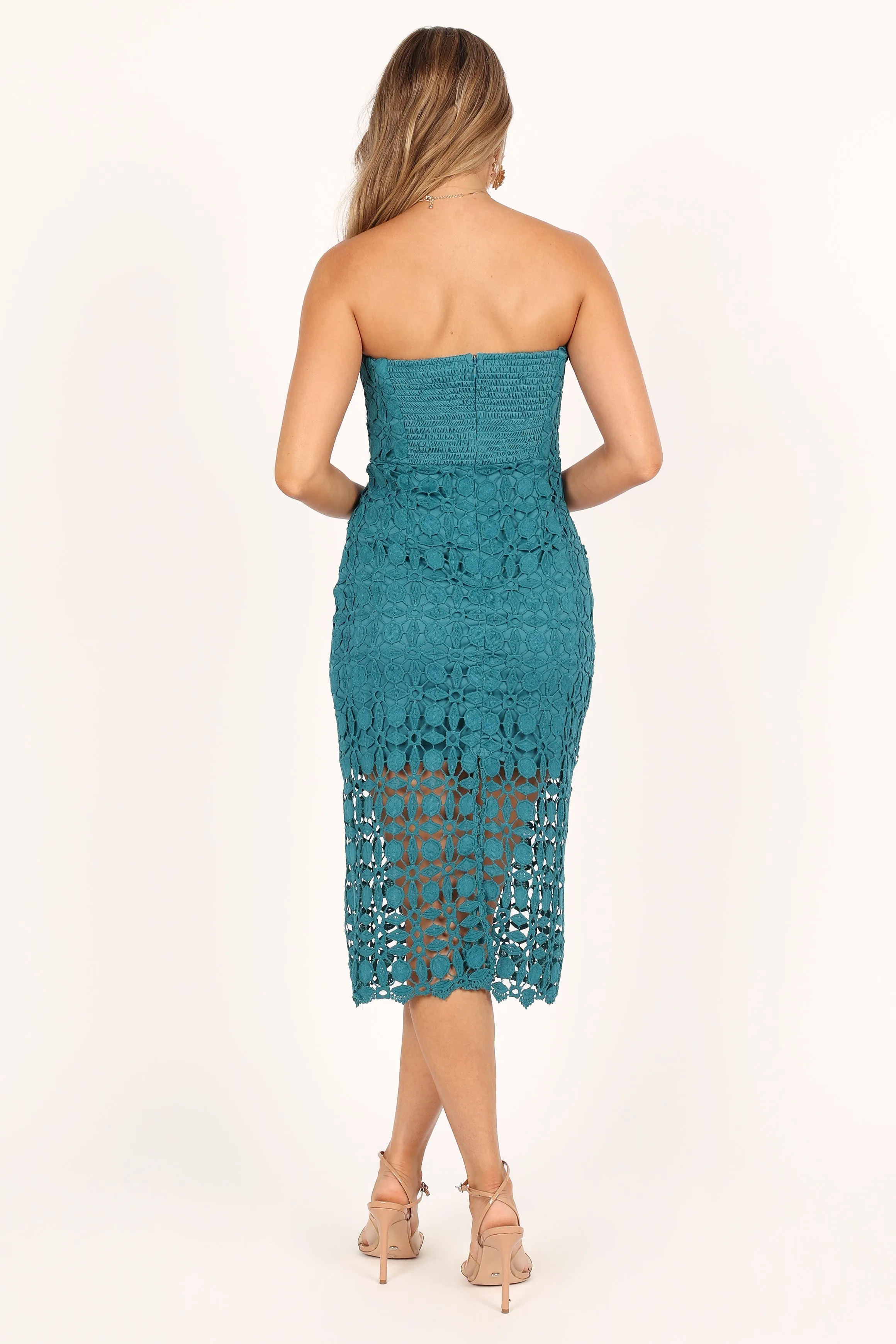 Candice Strapless Lace Midi Dress - Teal