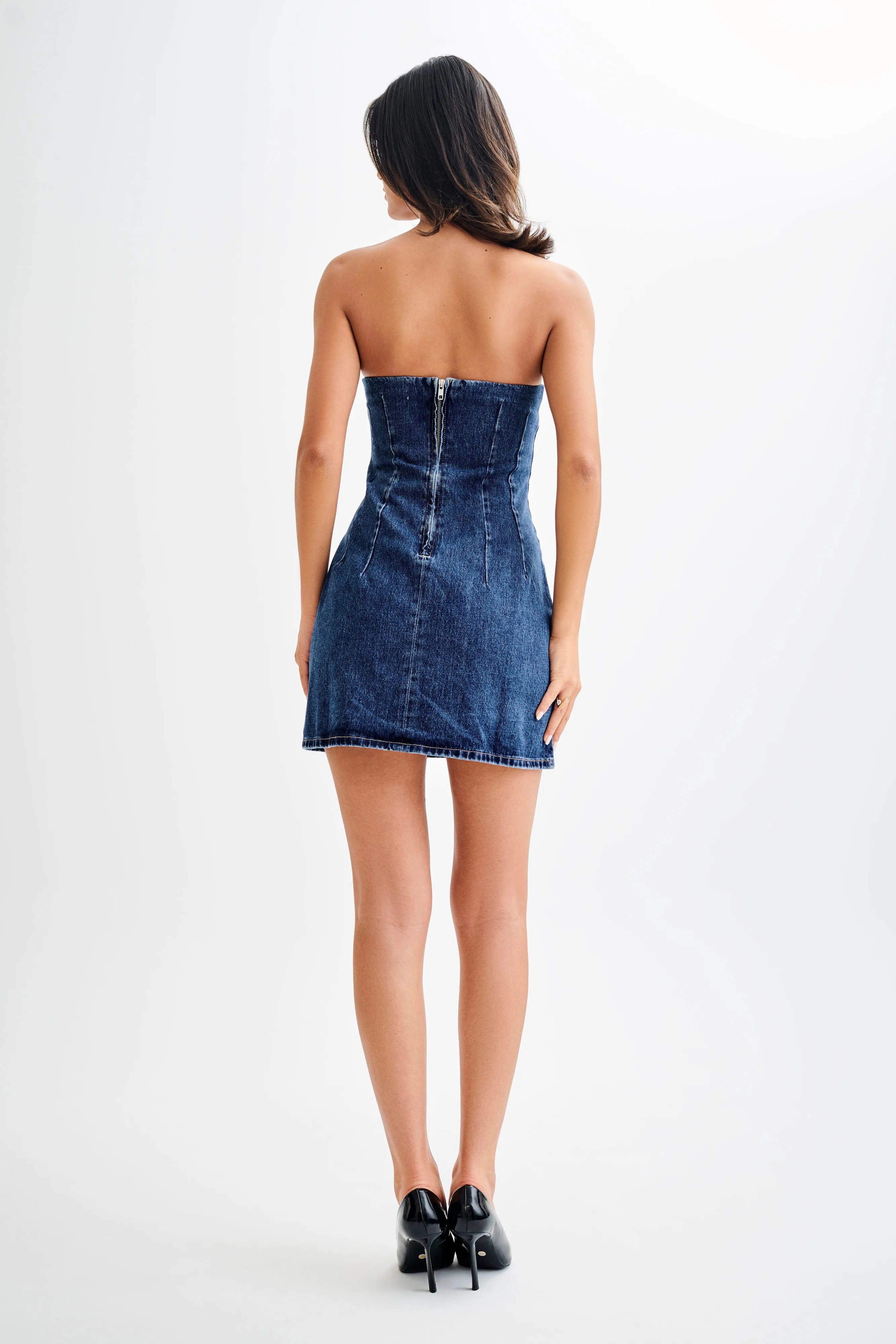 Cecily Strapless Denim Mini Dress - Dark Blue