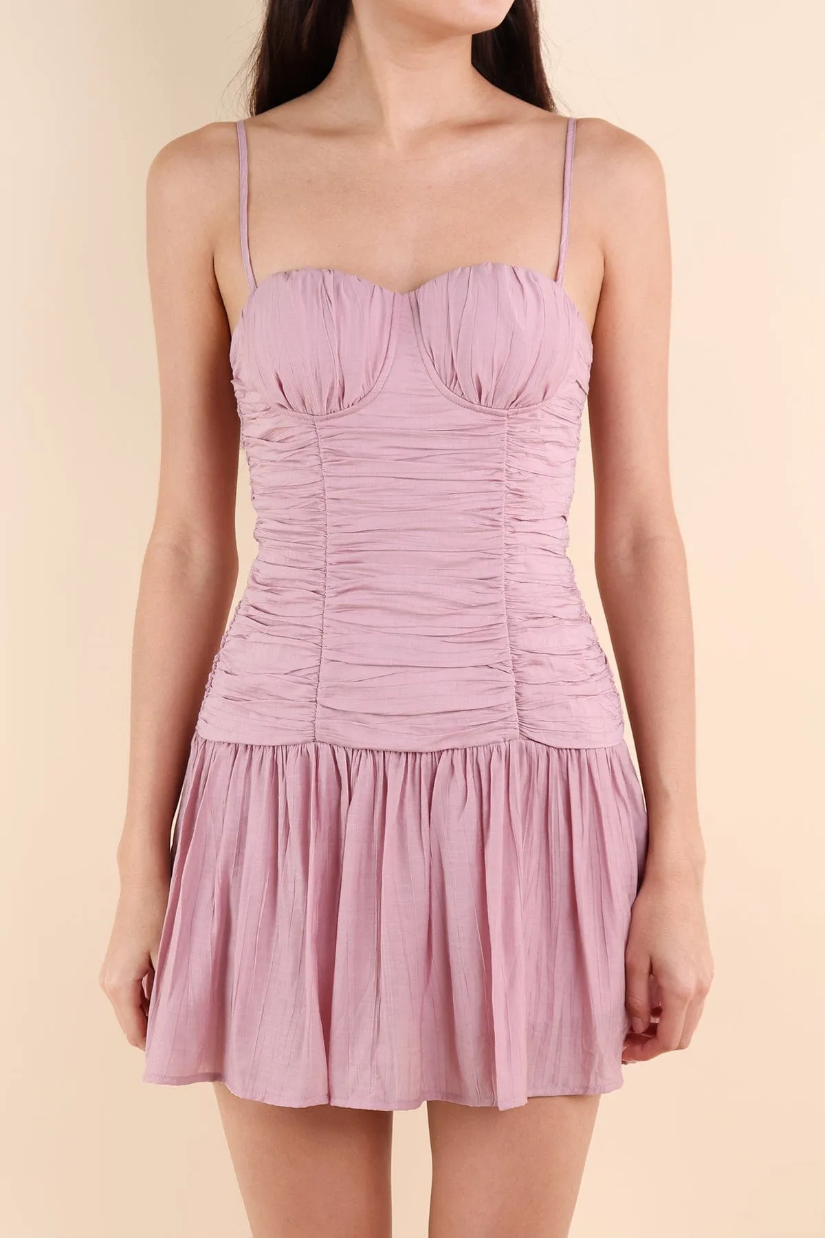 CHANTEL BUSTIER MINI ROMPER DRESS IN LILAC PINK