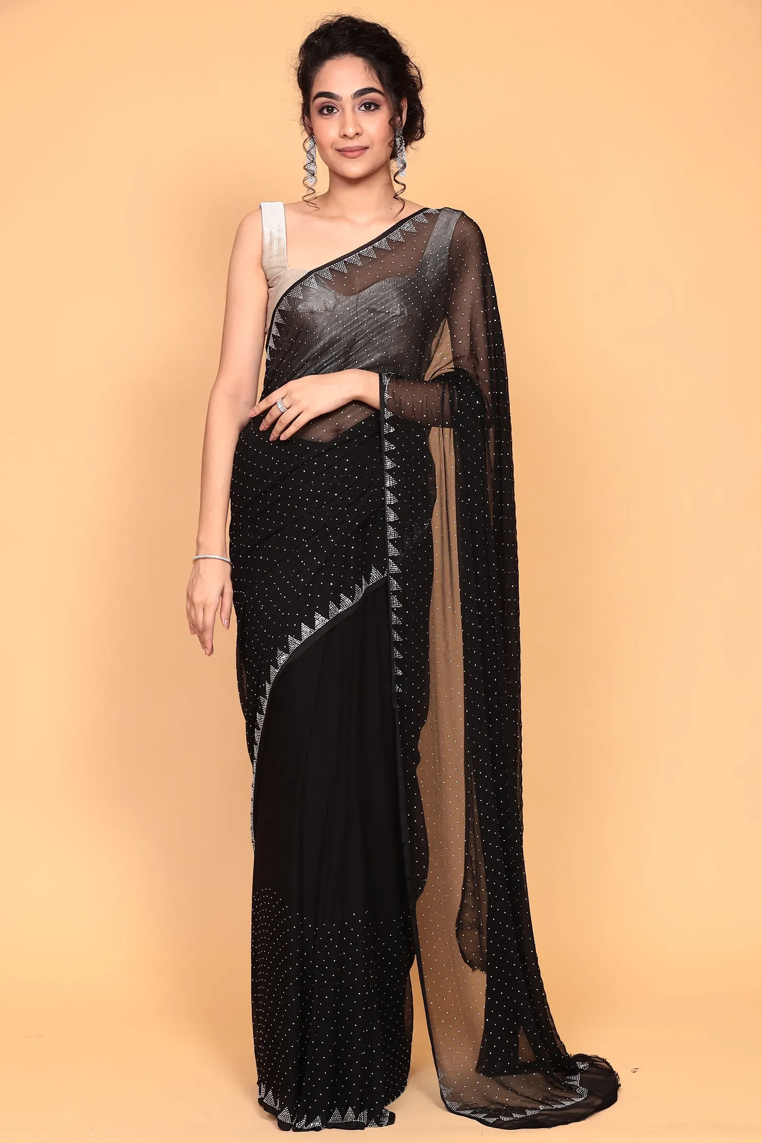 Chiffon Saree with Swarovski work.