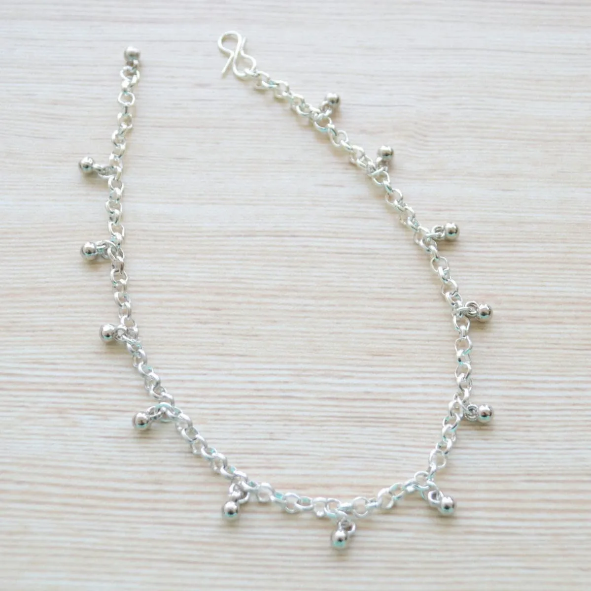 Dainty Beaded Beach Silver Anklet Bracelet for women, simple boho ankle jewelry, Indian payal